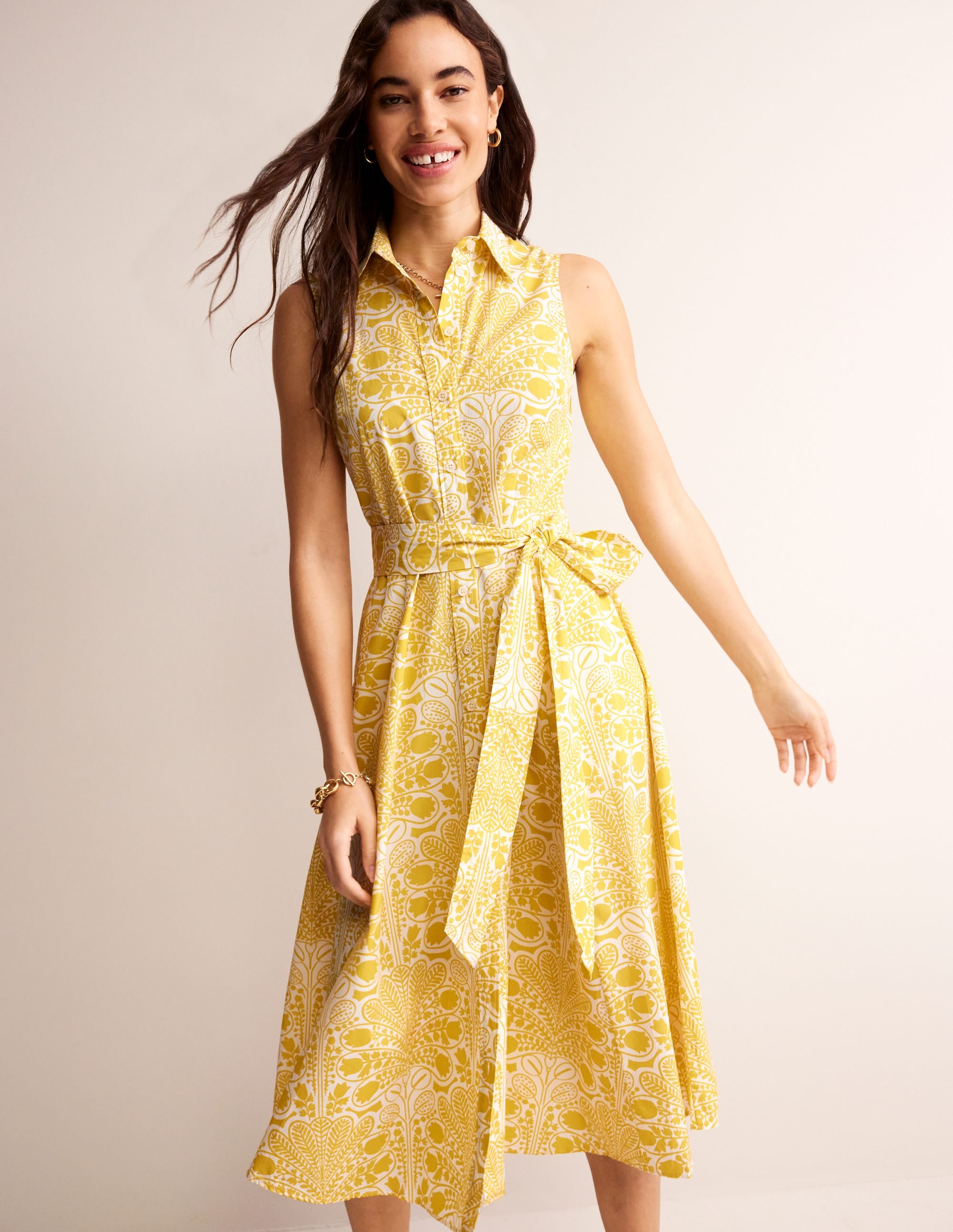 Amy Sleeveless Shirt Dress-Passionfruit, Gardenia Swirl - Image 2