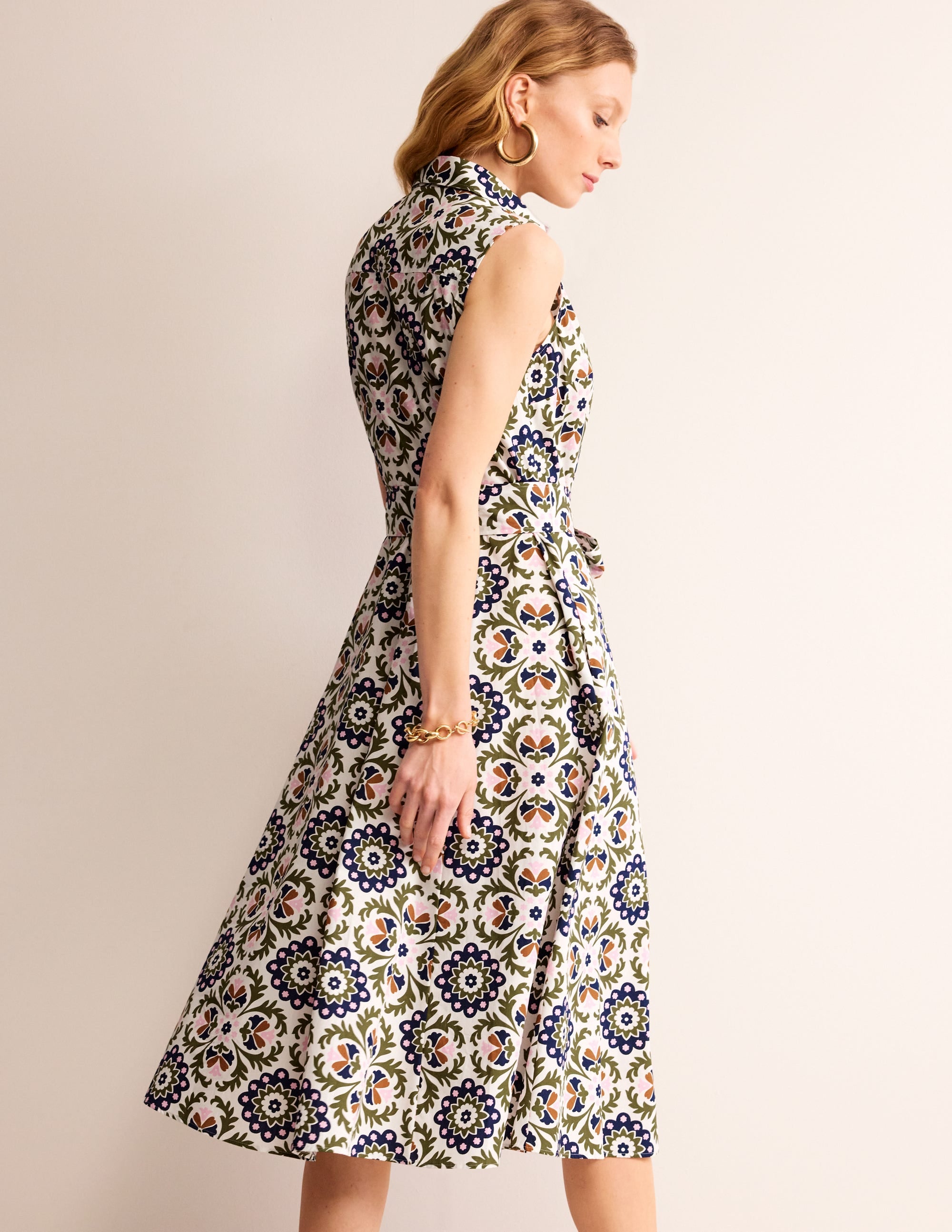 Amy Sleeveless Shirt Dress-Mayfly, Mosaic Bloom - Image 3