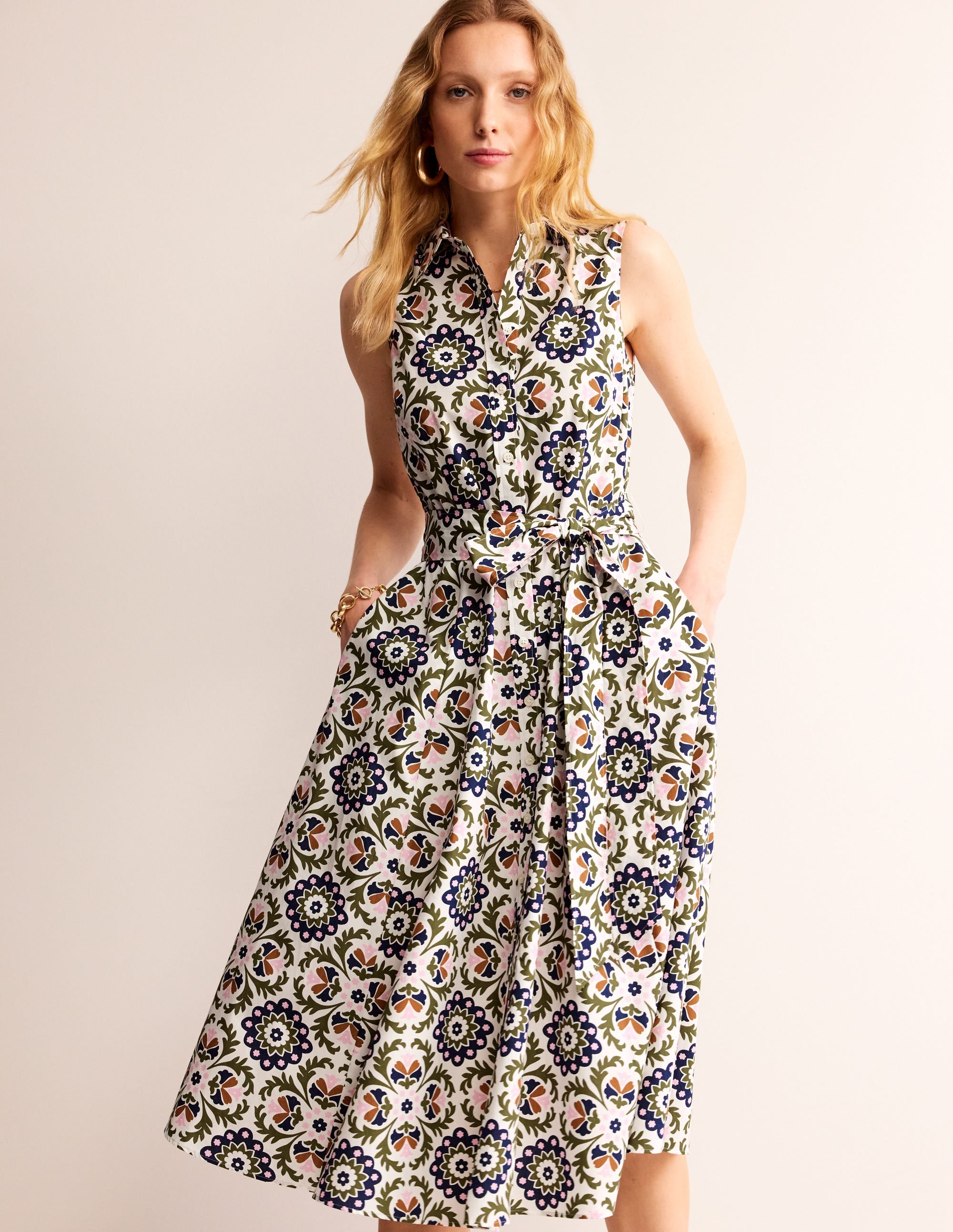 Amy Sleeveless Shirt Dress-Mayfly, Mosaic Bloom - Image 4
