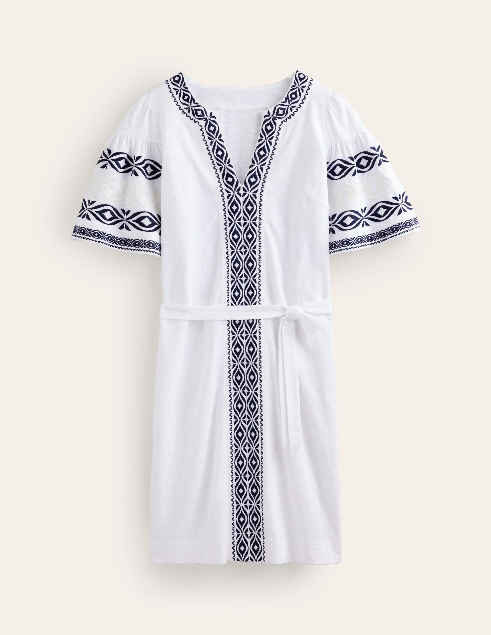 Embroidered Jersey Short Dress-White-6