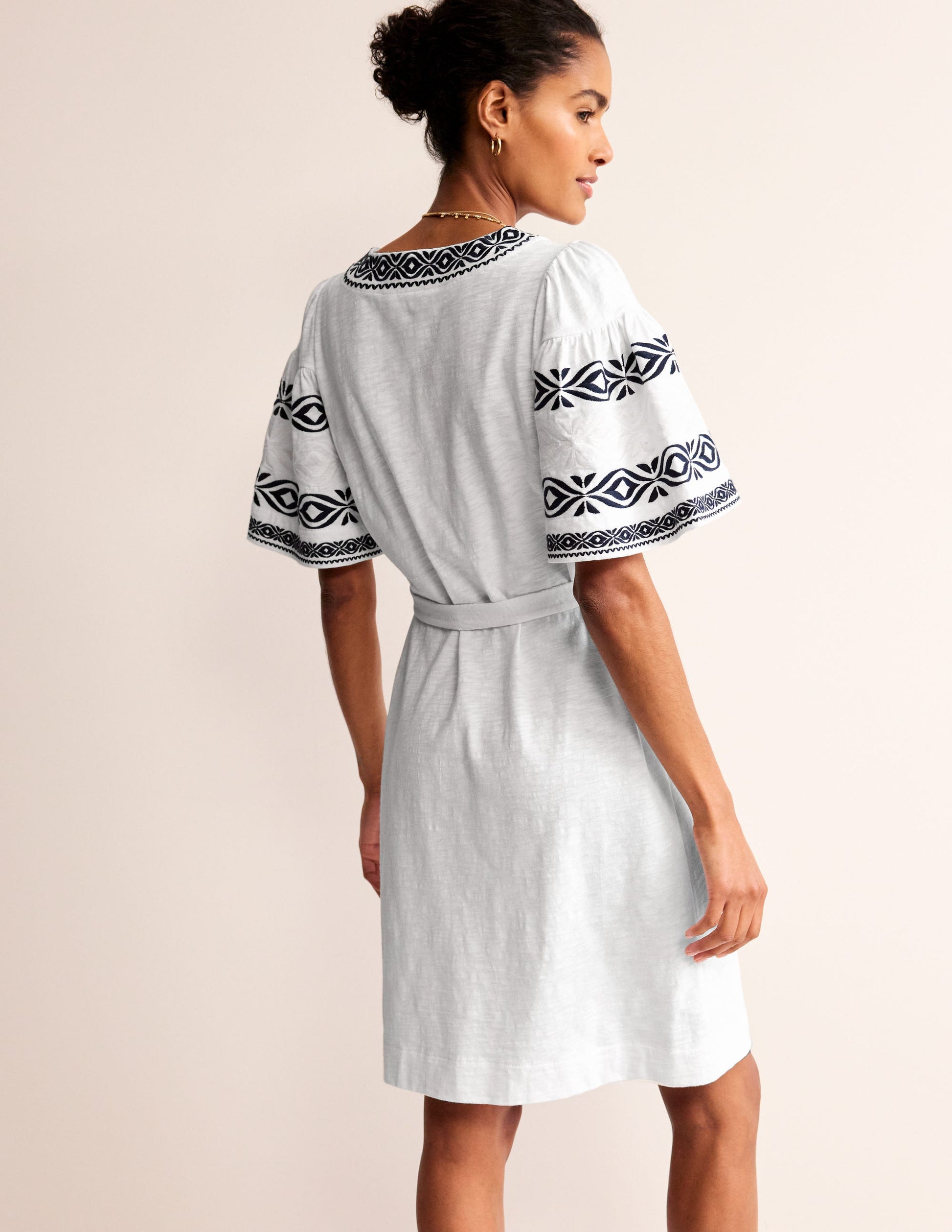 Embroidered Jersey Short Dress-White-3