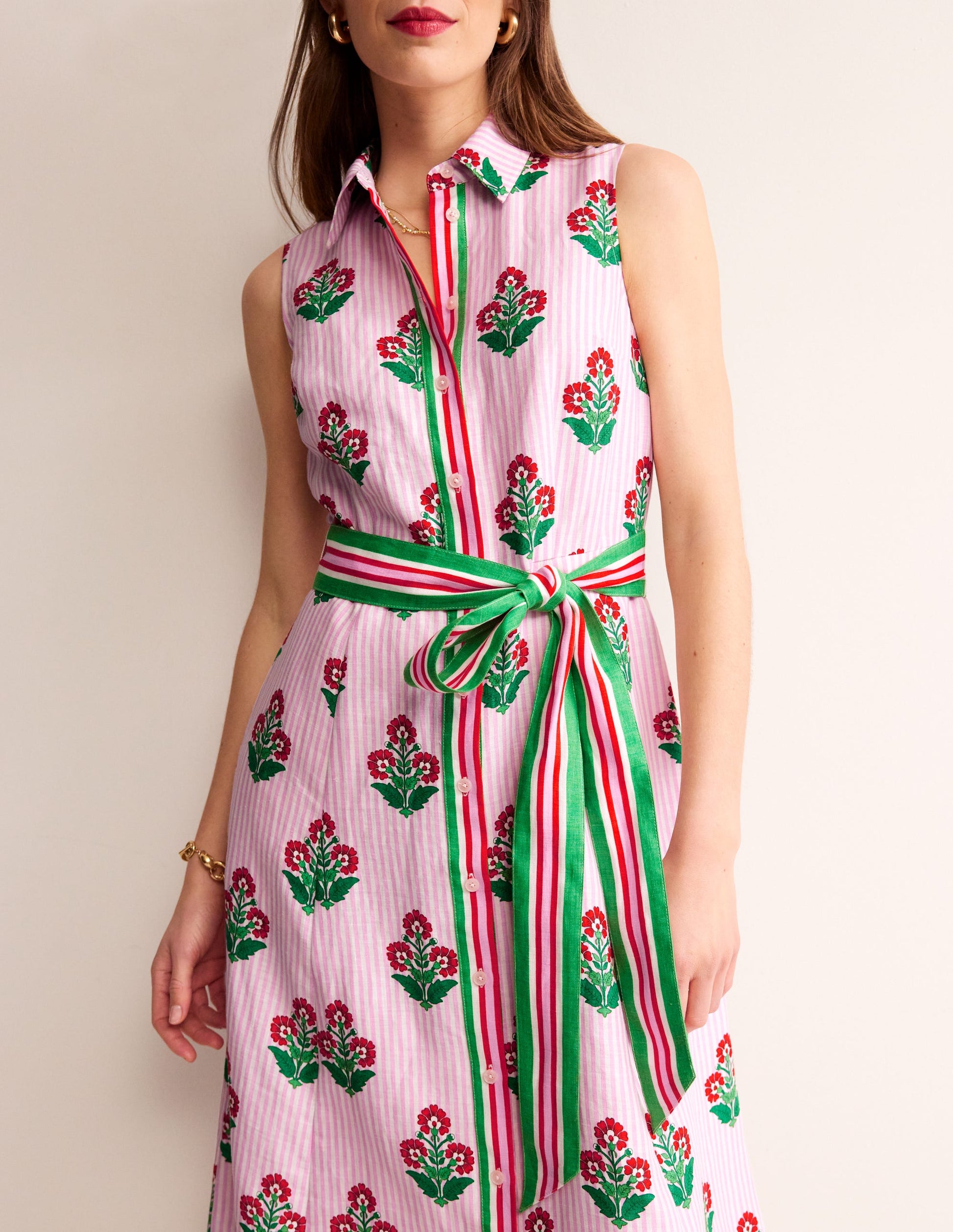 Kate Linen Midi Shirt Dress-Grenadine, Floret Stem-2