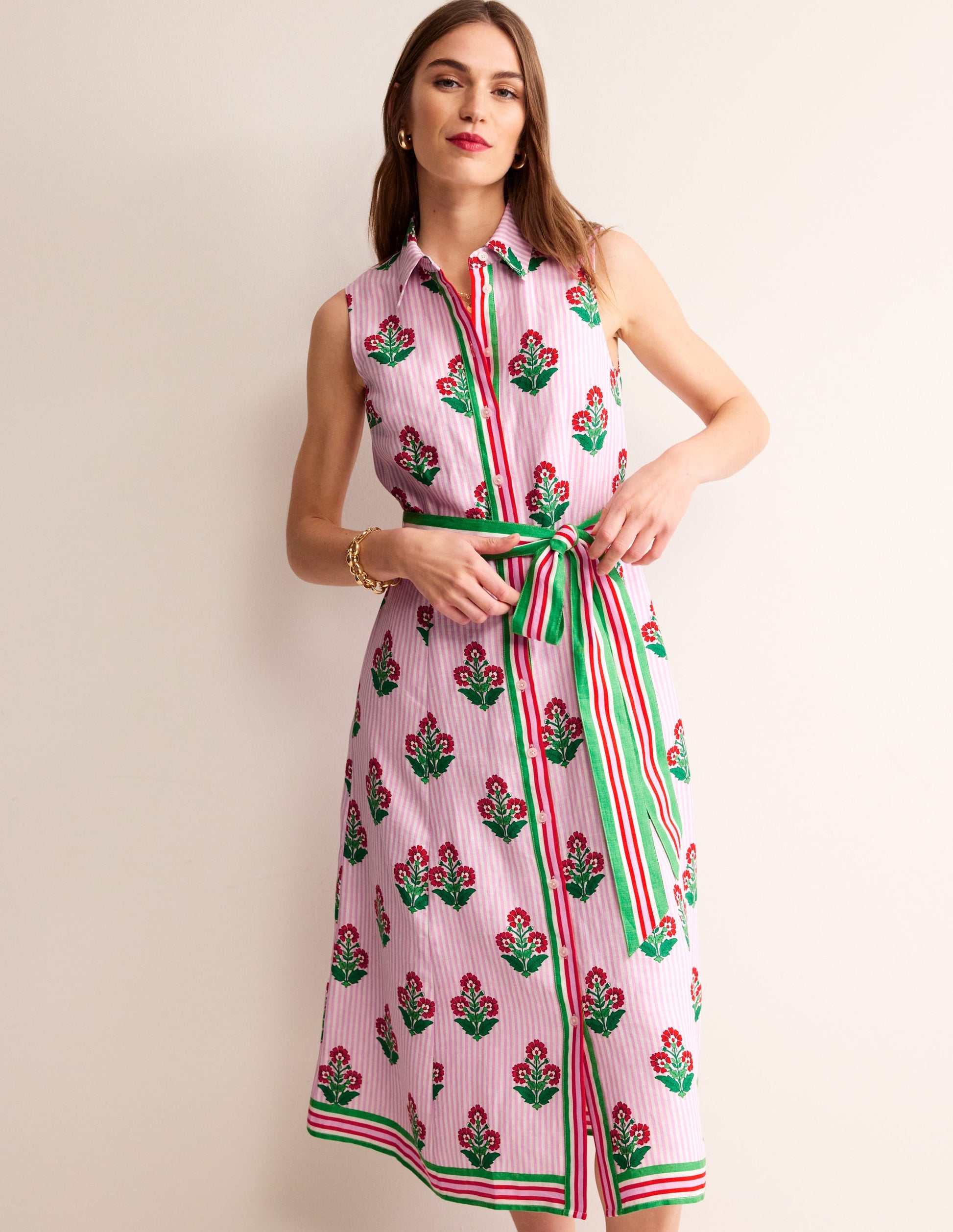 Kate Linen Midi Shirt Dress-Grenadine, Floret Stem-4