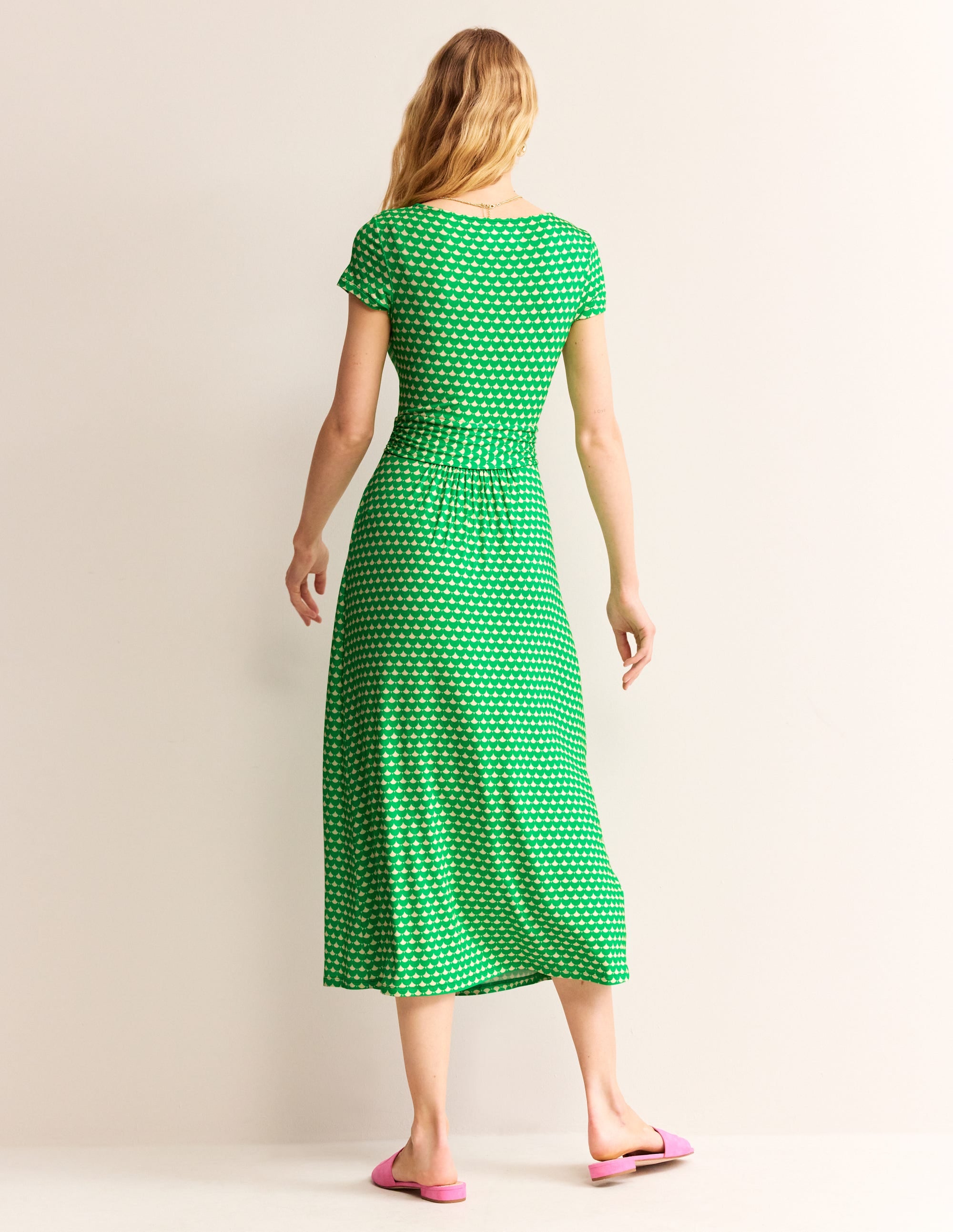 Amelie Jersey Midi Dress-Kelly Green, Crescent Stamp - Image 3