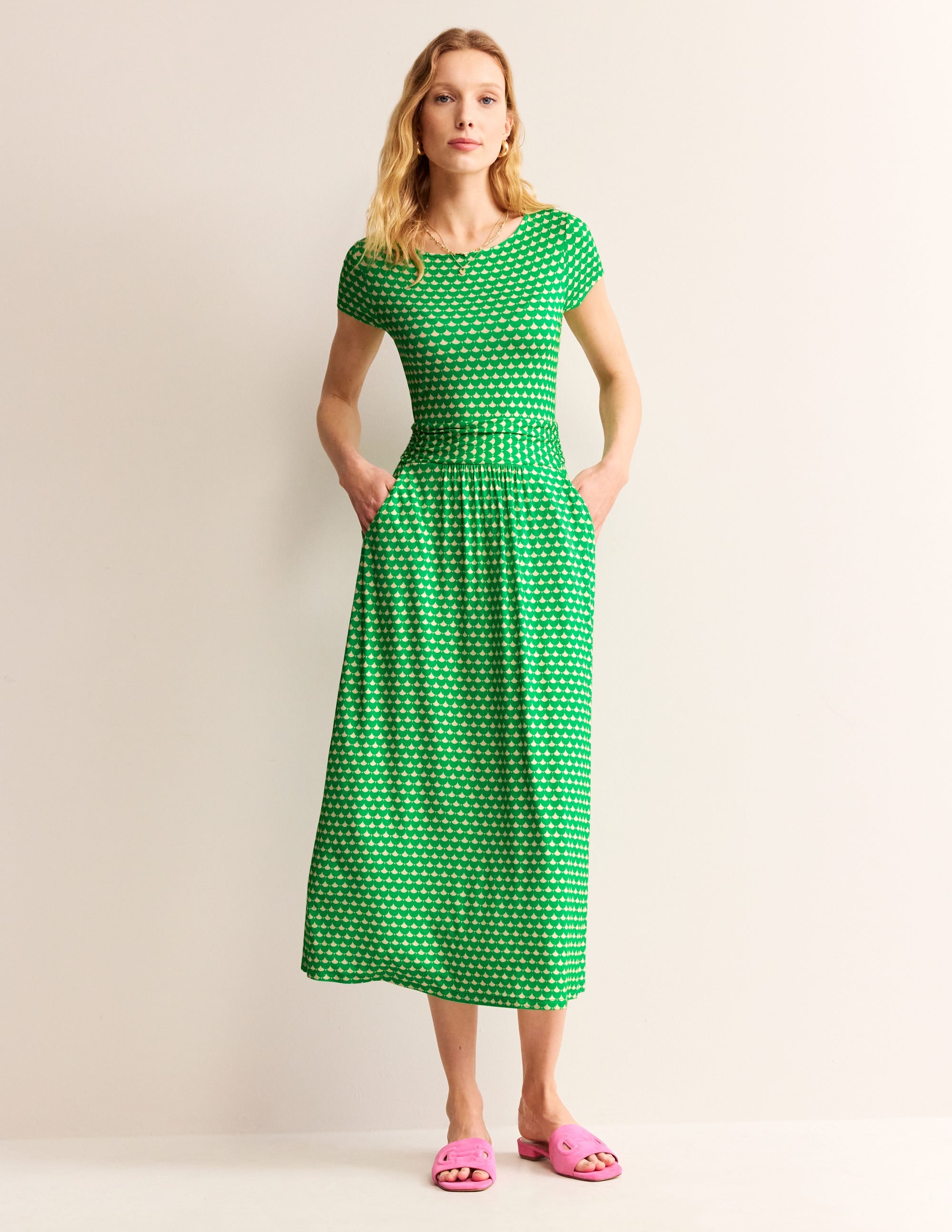Amelie Jersey Midi Dress-Kelly Green, Crescent Stamp - Image 4