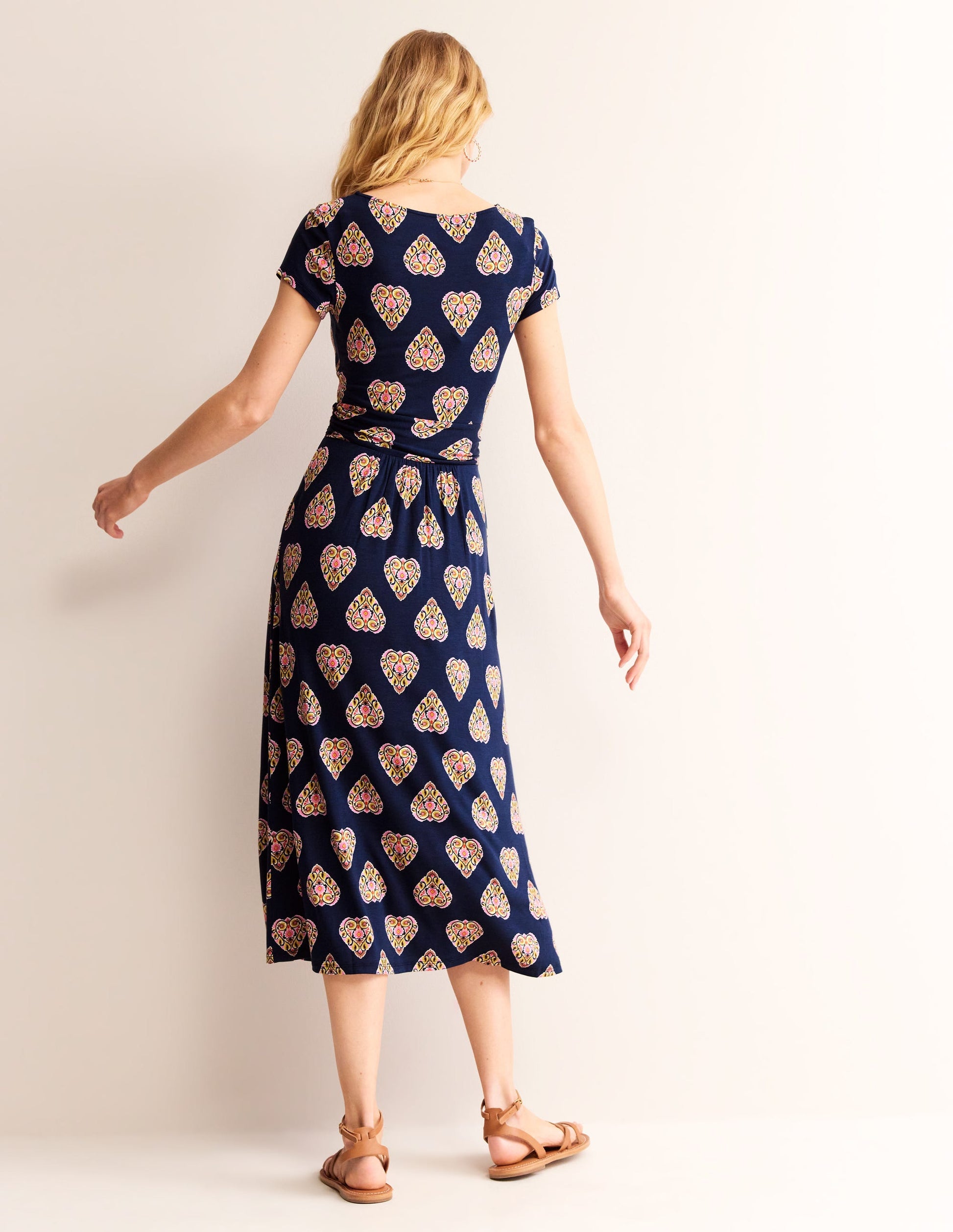 Amelie Jersey Midi Dress-French Navy, Flora Stamp-4