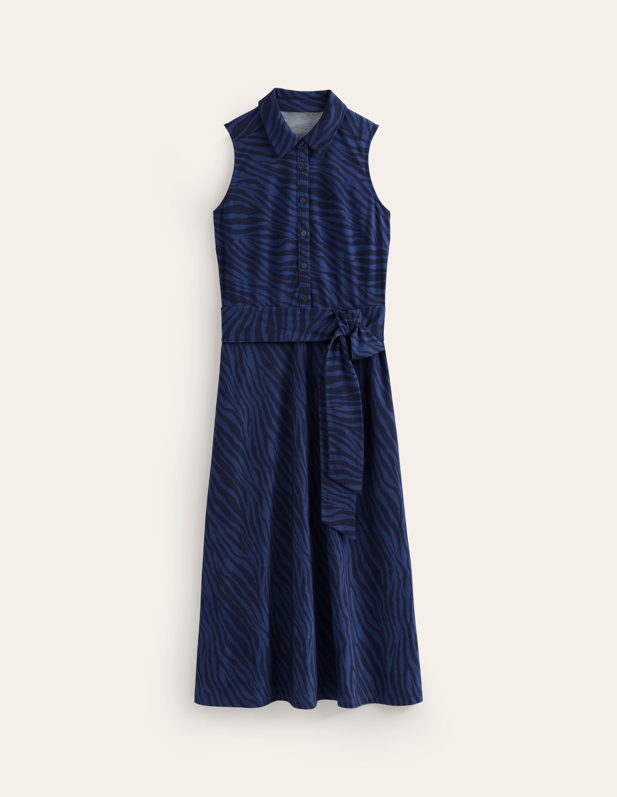 Laura Sleeveless Shirt Dress-True Navy, Animal Stripe - Image 5