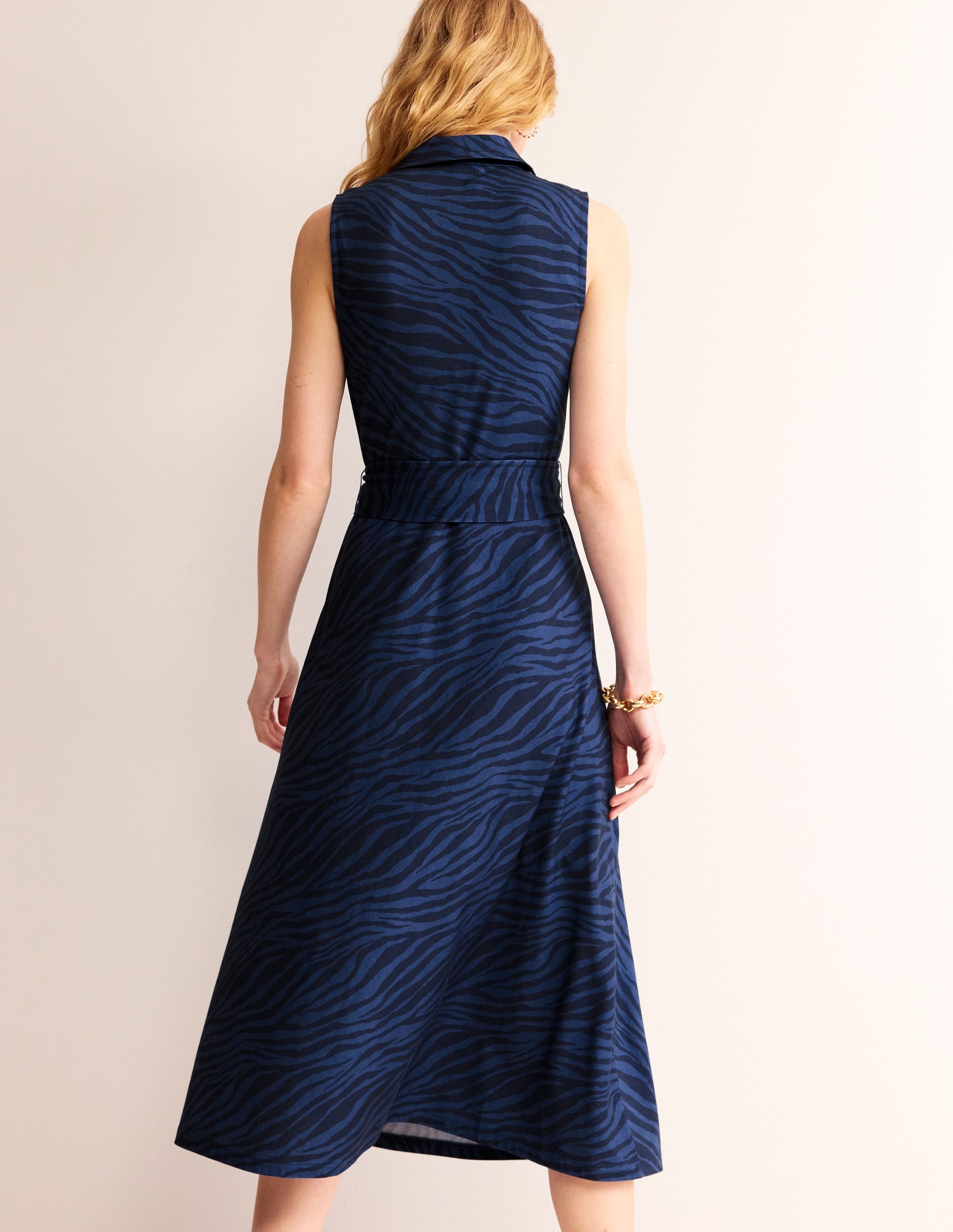 Laura Sleeveless Shirt Dress-True Navy, Animal Stripe - Image 4