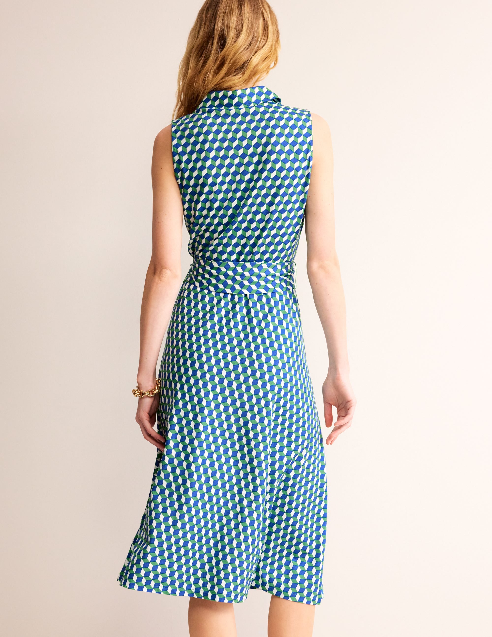 Laura Sleeveless Shirt Dress-Kelly Green, Diamond Cube - Image 3