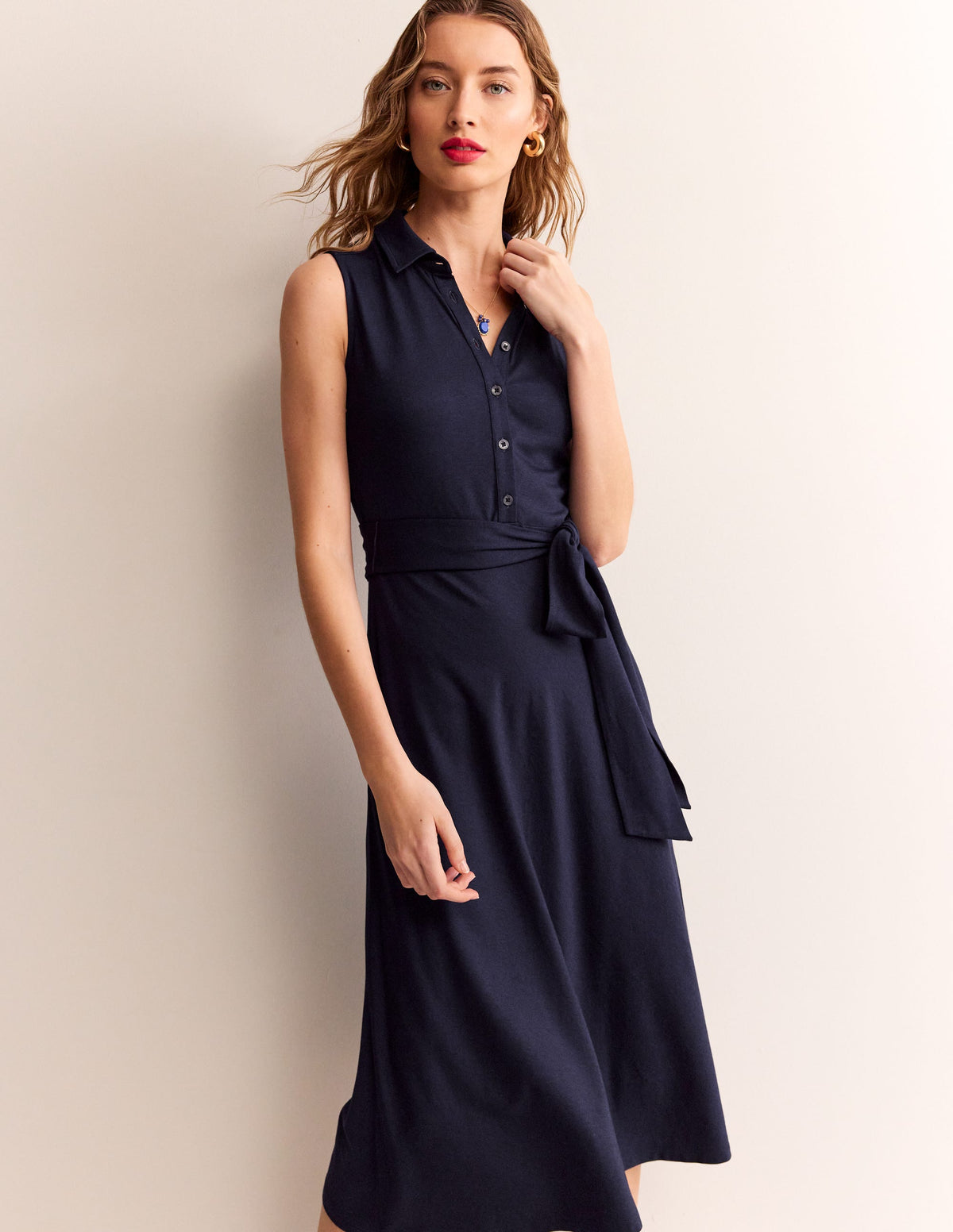 Laura Sleeveless Shirt Dress-Indigo - Image 1