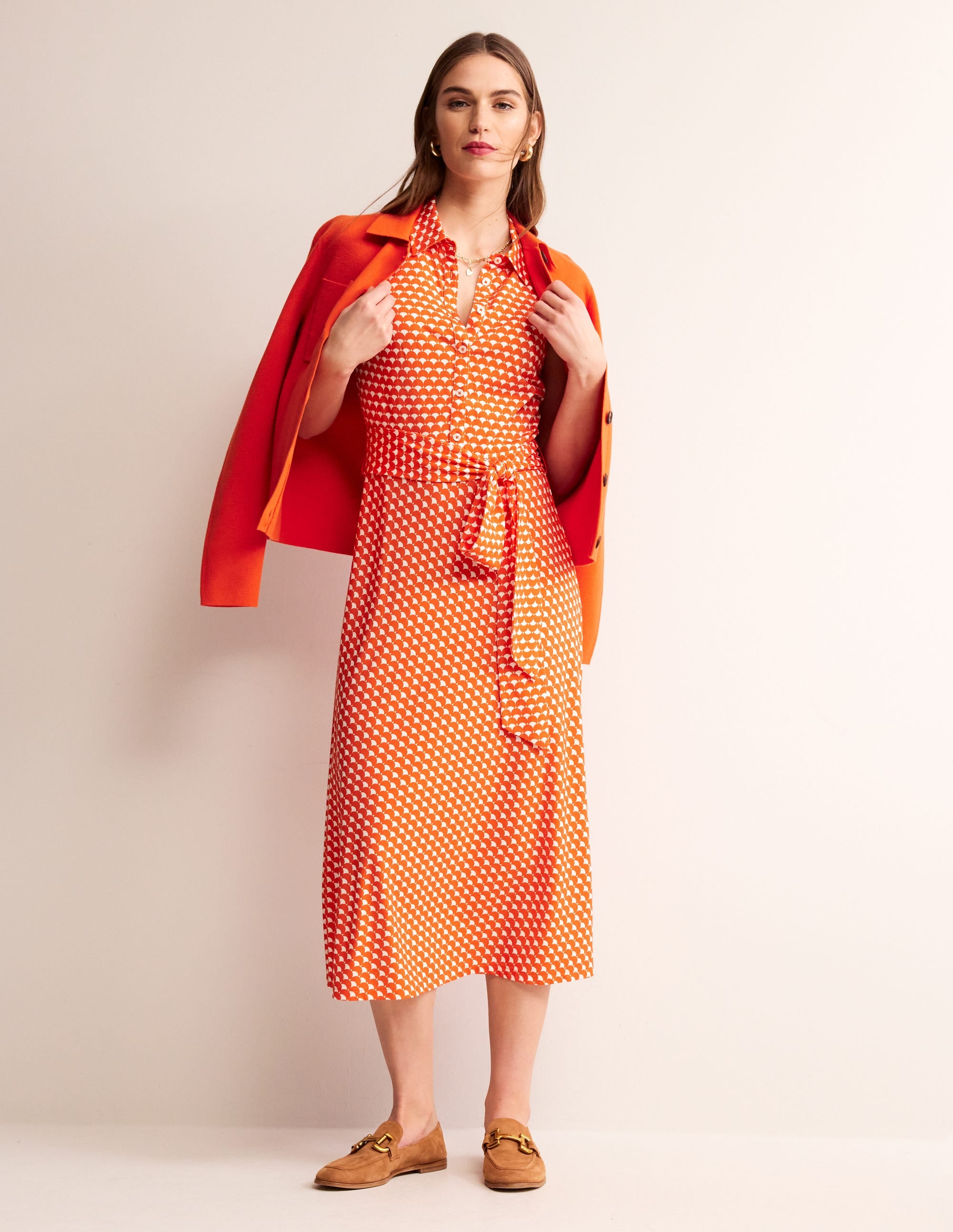 Laura Sleeveless Shirt Dress-Mandarin, Crescent Stamp - Image 1