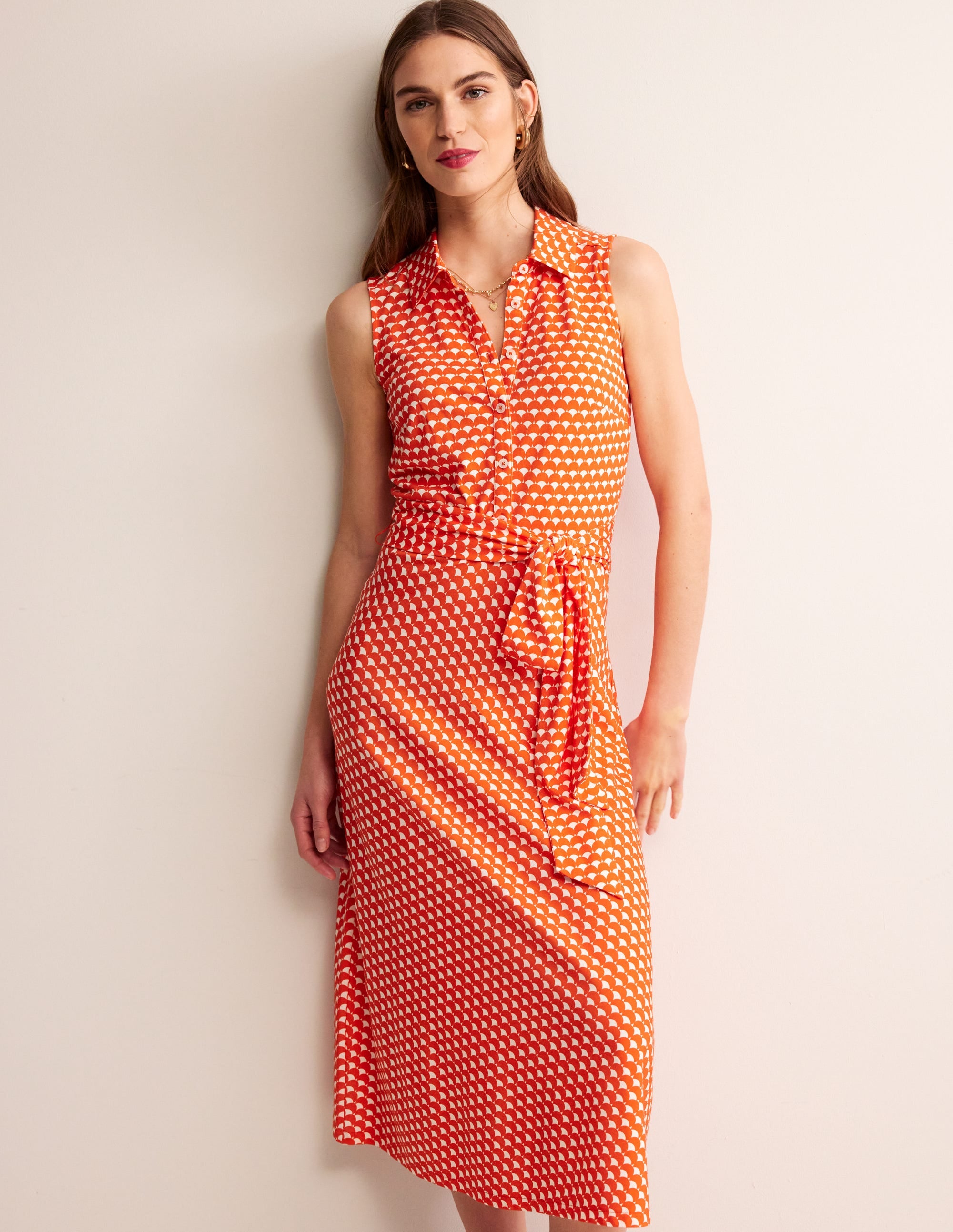 Laura Sleeveless Shirt Dress-Mandarin, Crescent Stamp - Image 4
