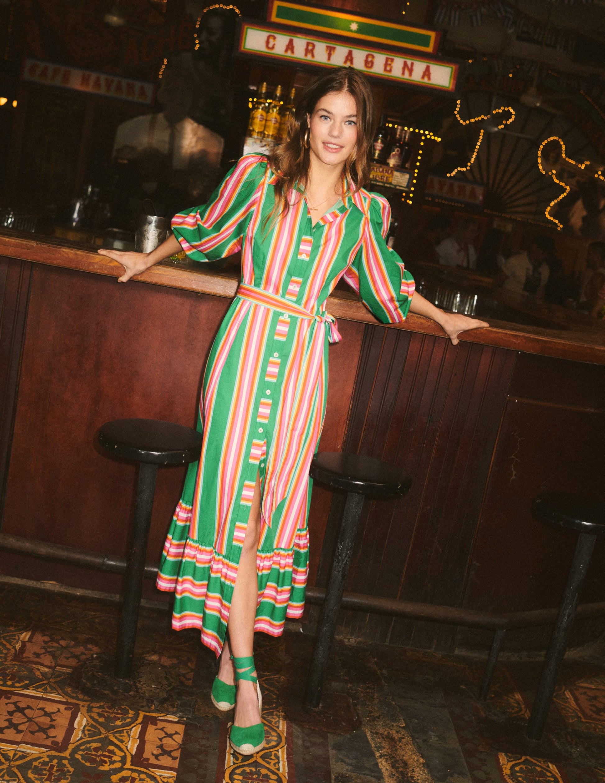 Cotton Midi Shirt Dress-Green Tambourine, Pink Stripe | Boden AU Cotton Midi Shirt Dress-Green Tambourine, Pink Stripe | Boden AU