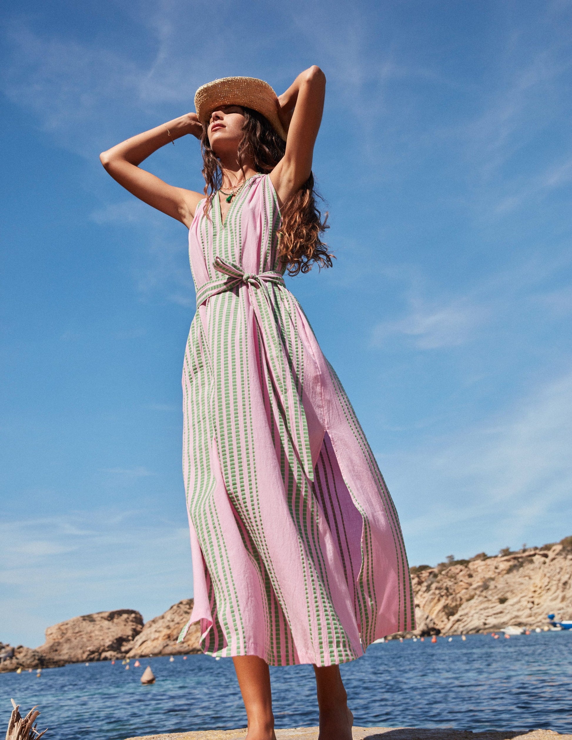 Jacquard Beach Dress-Green and Pink Jacquard-5