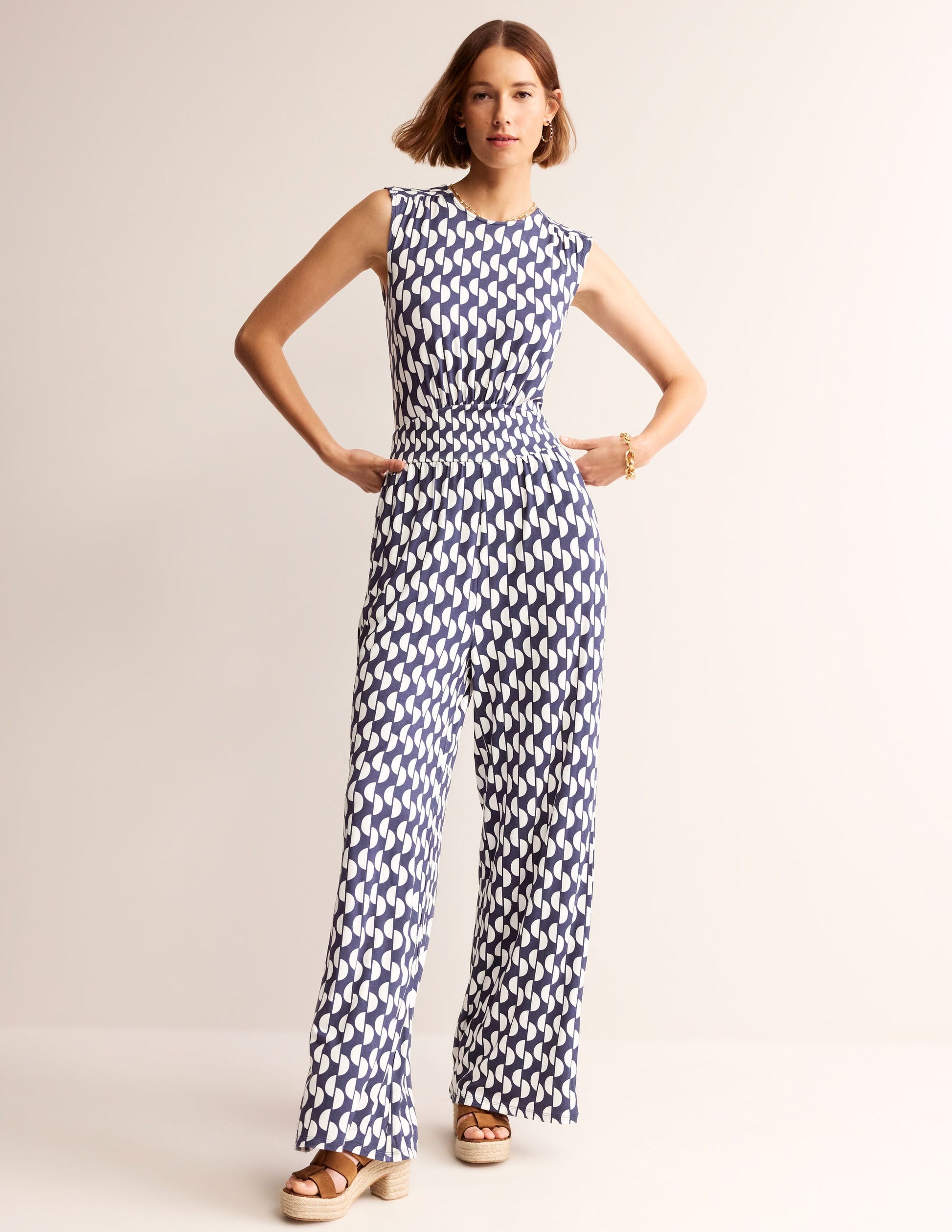 Thea Jersey Jumpsuit-Navy, Geo Wave-1