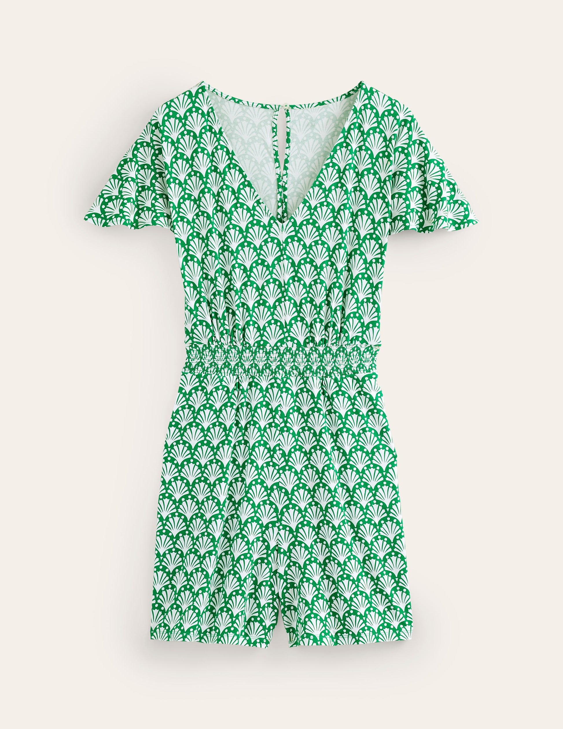Smocked Jersey Playsuit-Green Tambourine, Shells-5
