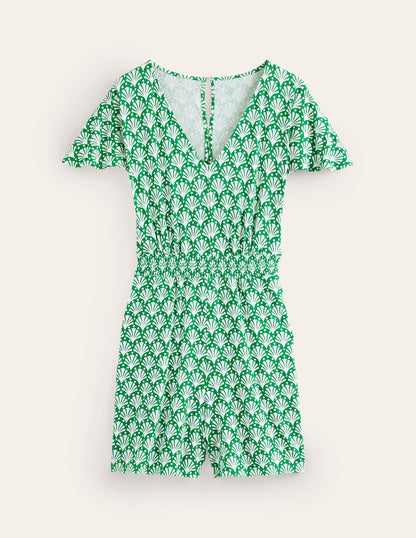 Smocked Jersey Playsuit-Green Tambourine, Shells-5
