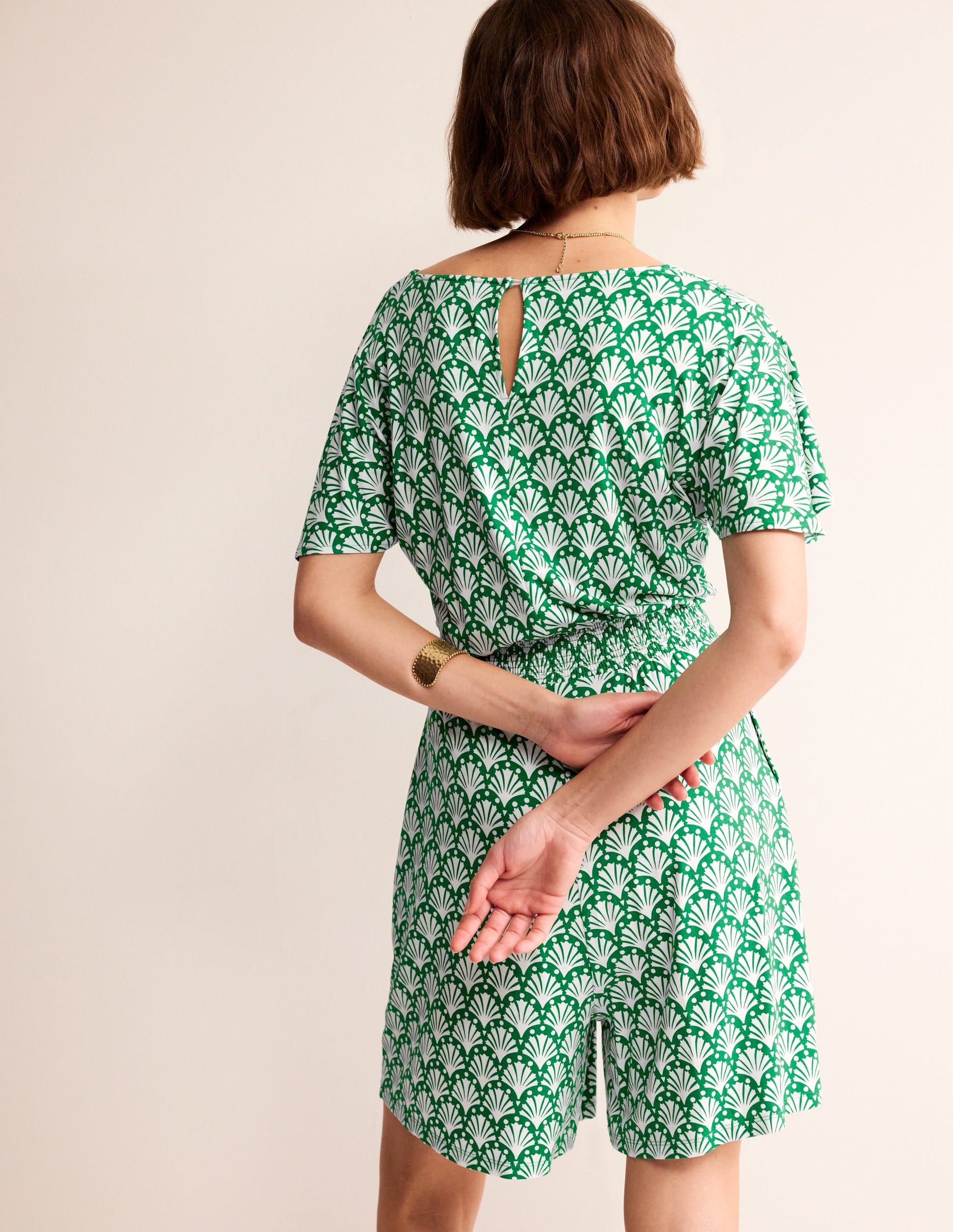 Smocked Jersey Playsuit-Green Tambourine, Shells-3