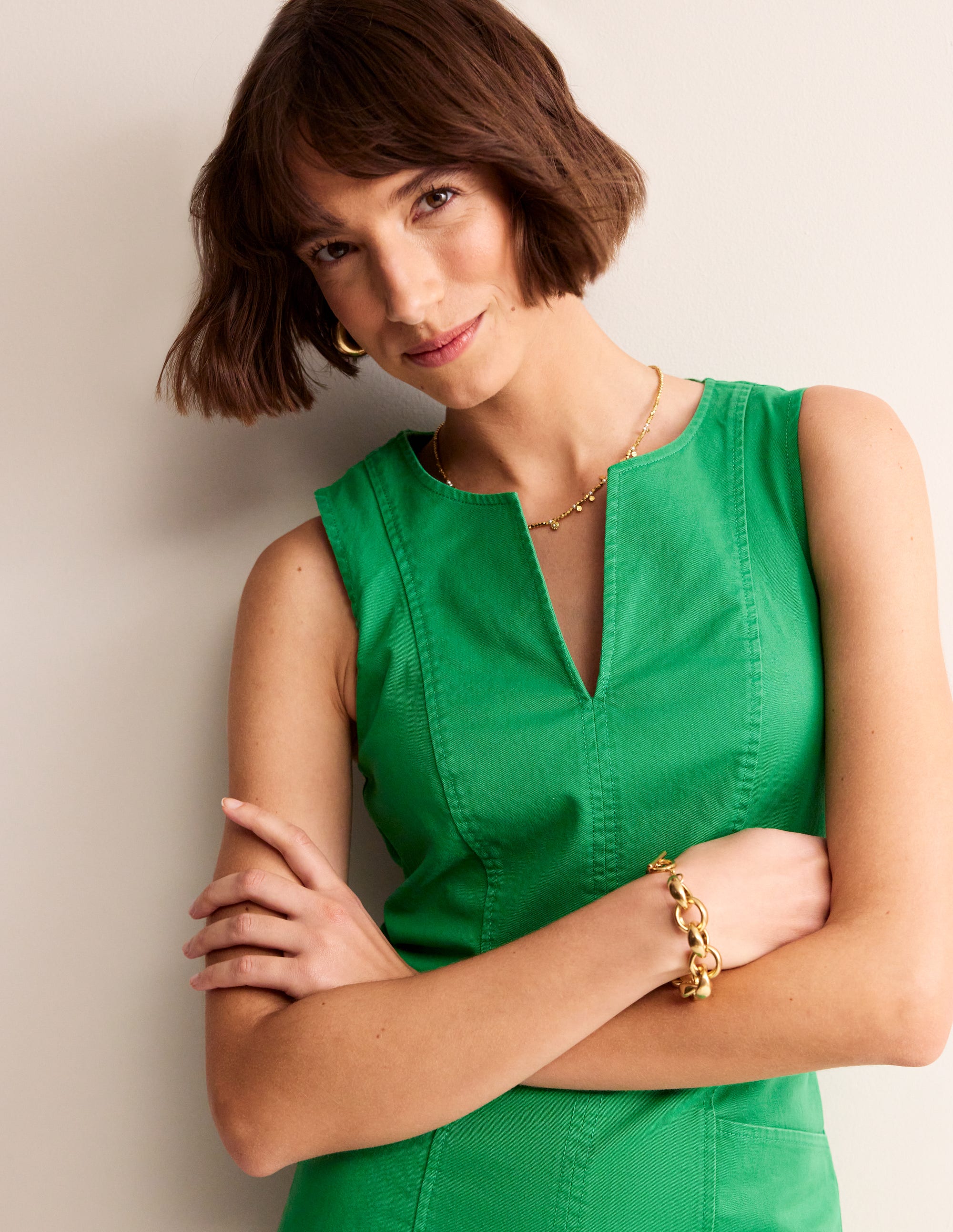 Helena Chino Short Dress-Green Tambourine - Image 2