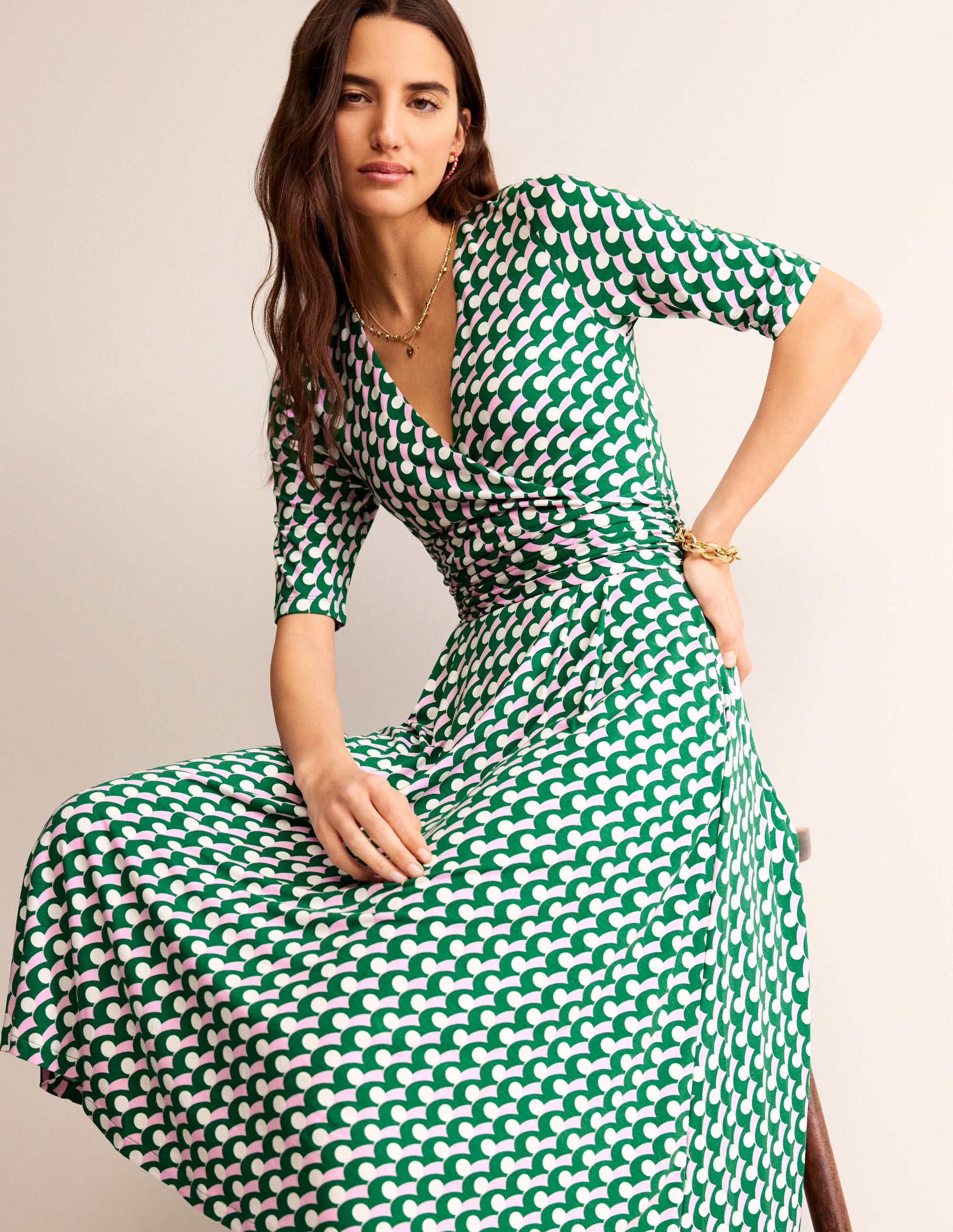 Kassidy Jersey Midi Dress-Green Tambourine, Polka Wave - Image 1