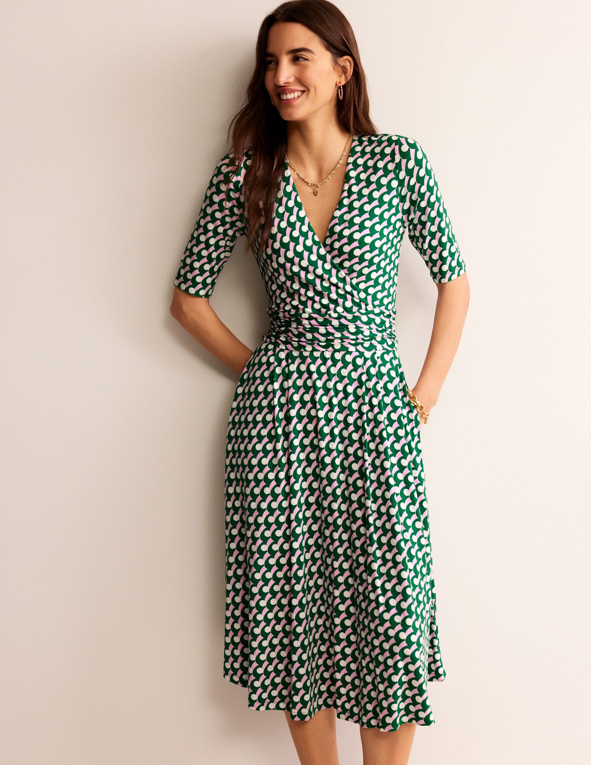 Kassidy Jersey Midi Dress-Green Tambourine, Polka Wave - Image 2