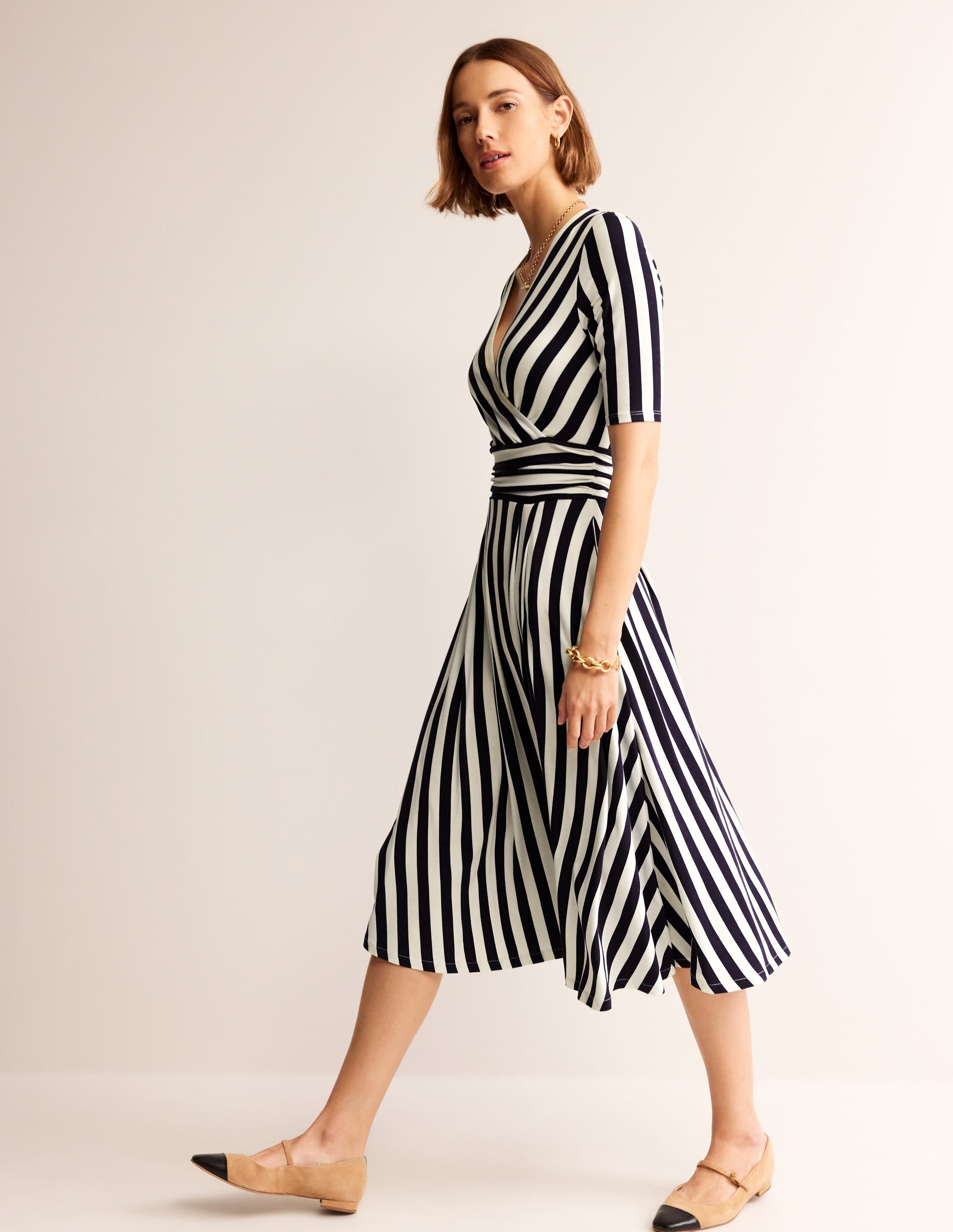 Kassidy Jersey Midi Dress-French Navy, Ivory Stripe - Image 1