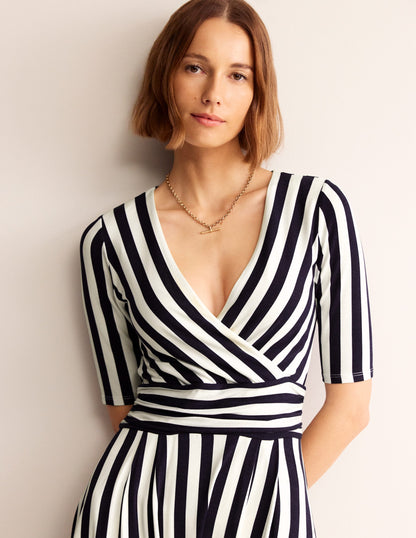 Kassidy Jersey Midi Dress-French Navy, Ivory Stripe-2