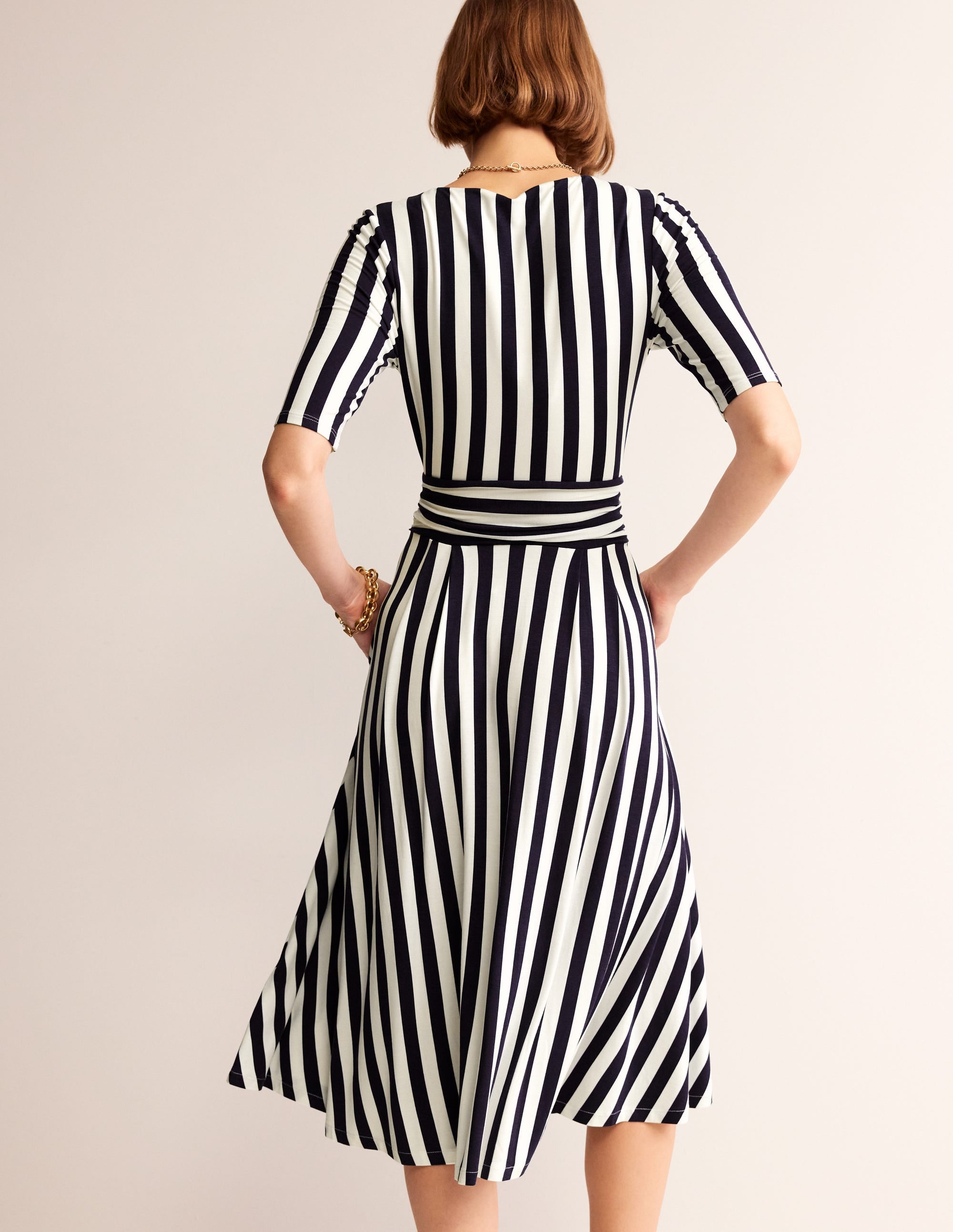 Kassidy Jersey Midi Dress-French Navy, Ivory Stripe - Image 3