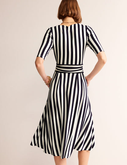 Kassidy Jersey Midi Dress-French Navy, Ivory Stripe-3