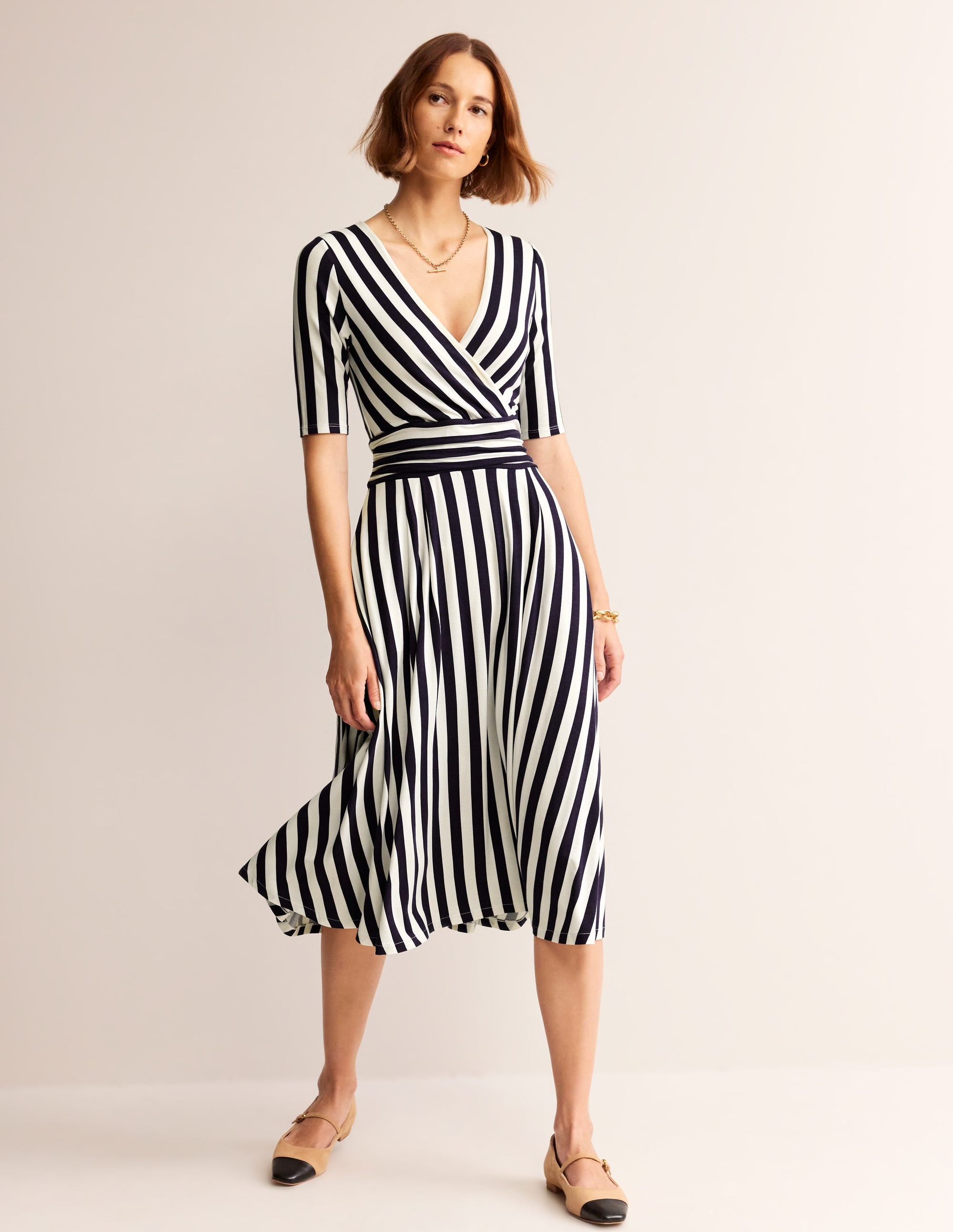Kassidy Jersey Midi Dress-French Navy, Ivory Stripe - Image 4