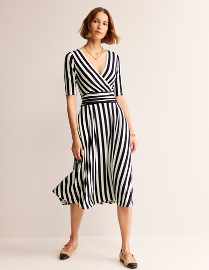 Kassidy Jersey Midi Dress-French Navy, Ivory Stripe-4