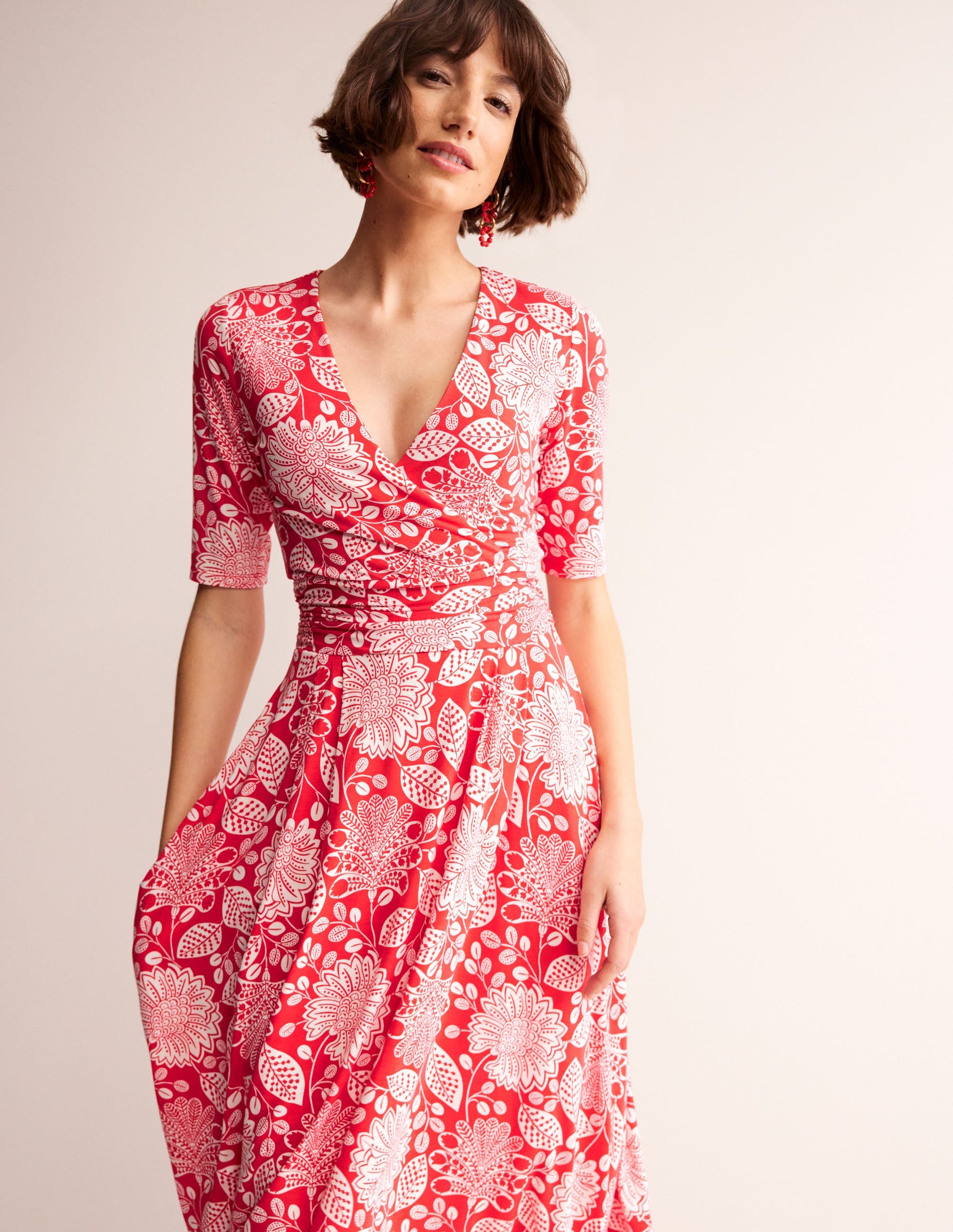 Kassidy Jersey Midi Dress-Poppy Red, Gardenia Swirl | Boden UK Kassidy Jersey Midi Dress-Poppy Red, Gardenia Swirl | Boden UK