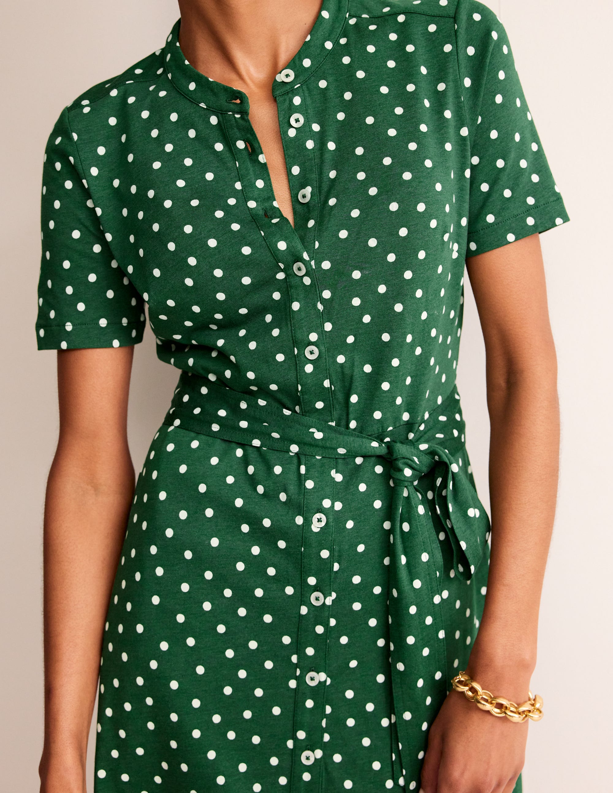 Julia Short Sleeve Shirt Dress-Green, Scattered Brand Spot - Image 2