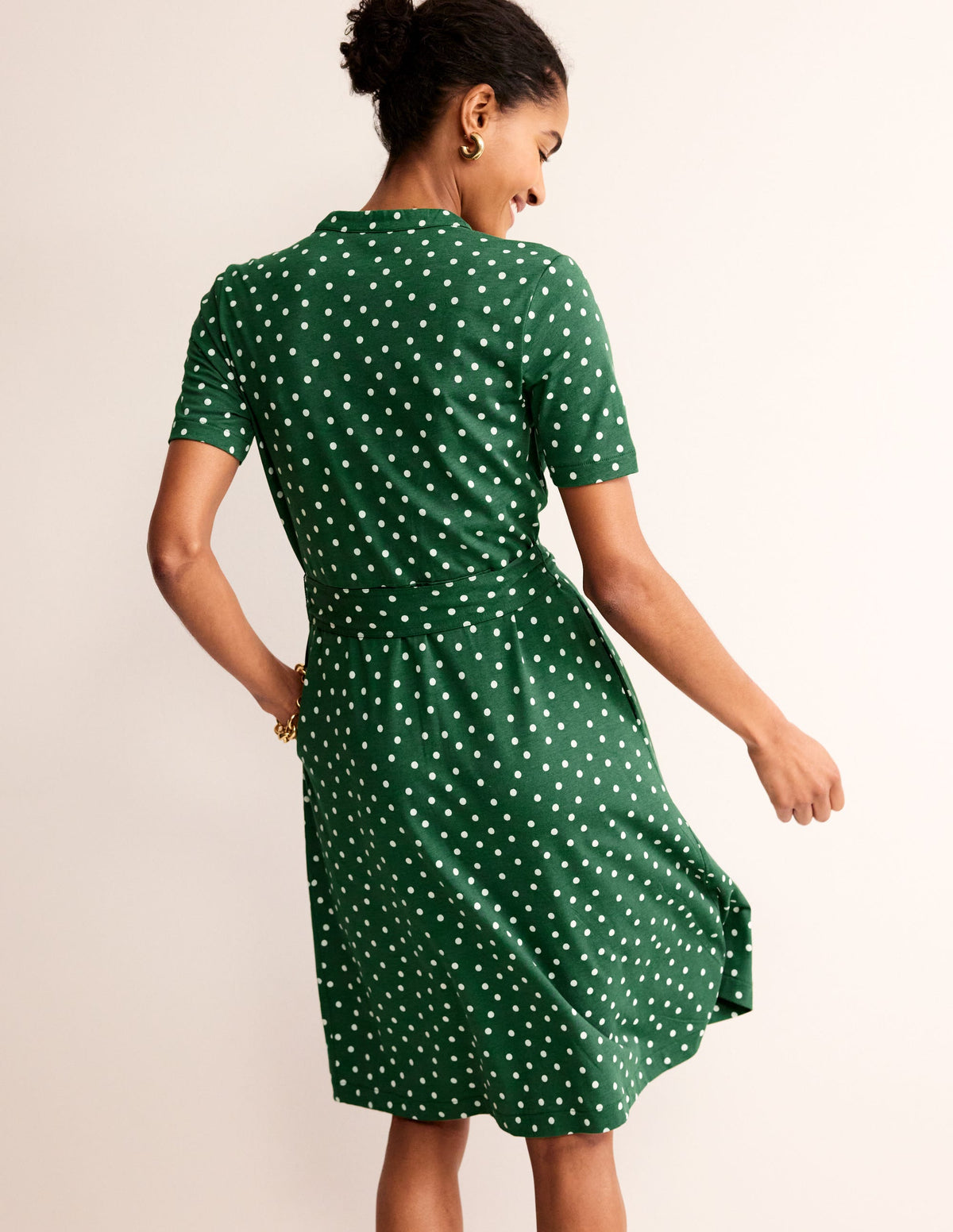 Julia Short Sleeve Shirt Dress-Green, Scattered Brand Spot-3