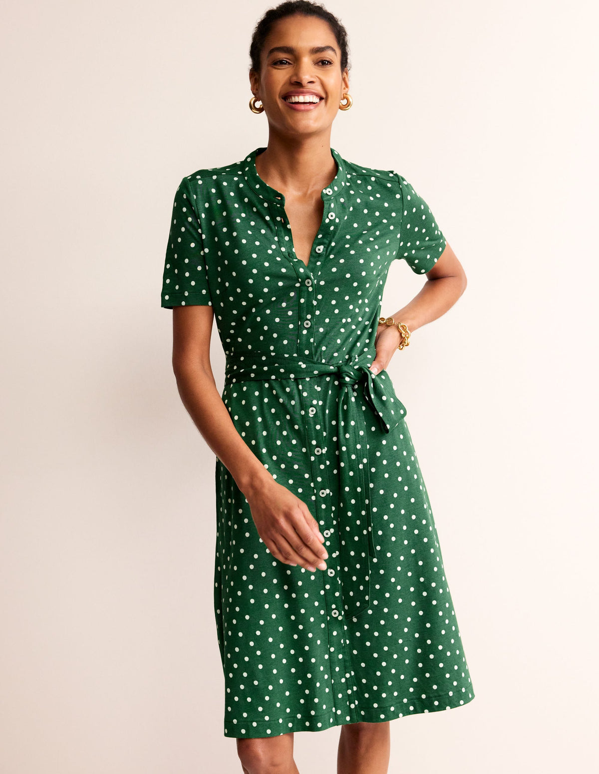 Julia Short Sleeve Shirt Dress-Green, Scattered Brand Spot-4