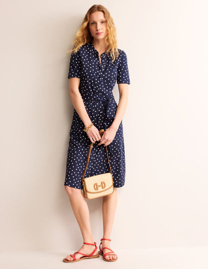 Julia Short Sleeve Shirt Dress-Navy, Scattered Brand Spot-2