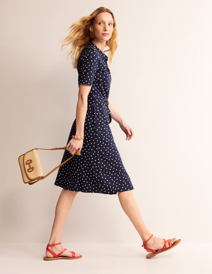 Julia Short Sleeve Shirt Dress-Navy, Scattered Brand Spot-4