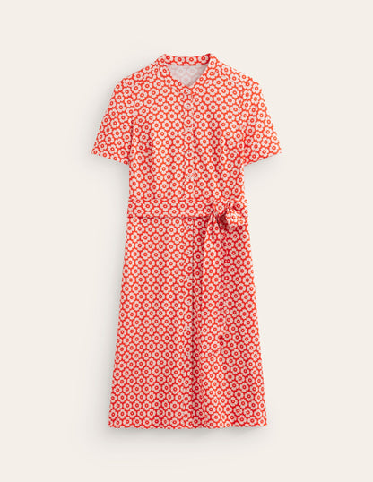 Julia Short Sleeve Shirt Dress-Flame Scarlet, Primrose Stamp-5