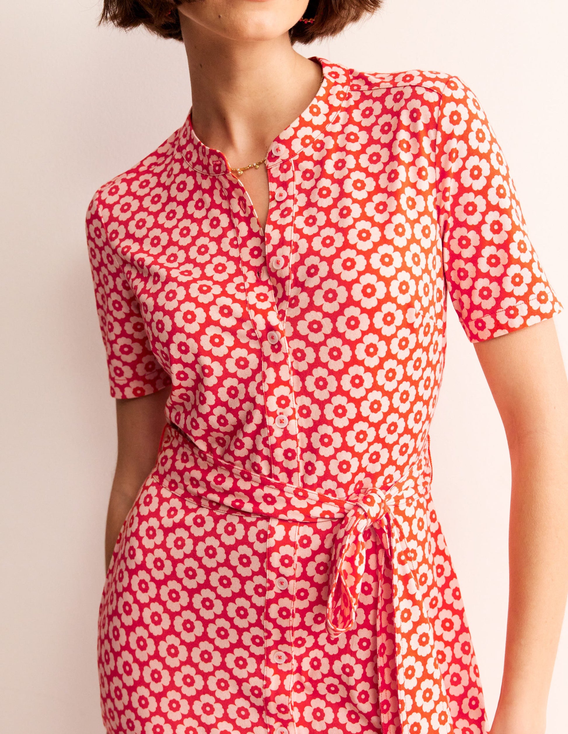 Julia Short Sleeve Shirt Dress-Flame Scarlet, Primrose Stamp-2