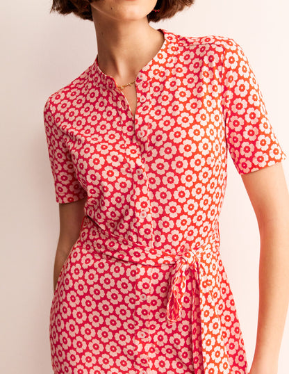 Julia Short Sleeve Shirt Dress-Flame Scarlet, Primrose Stamp-2