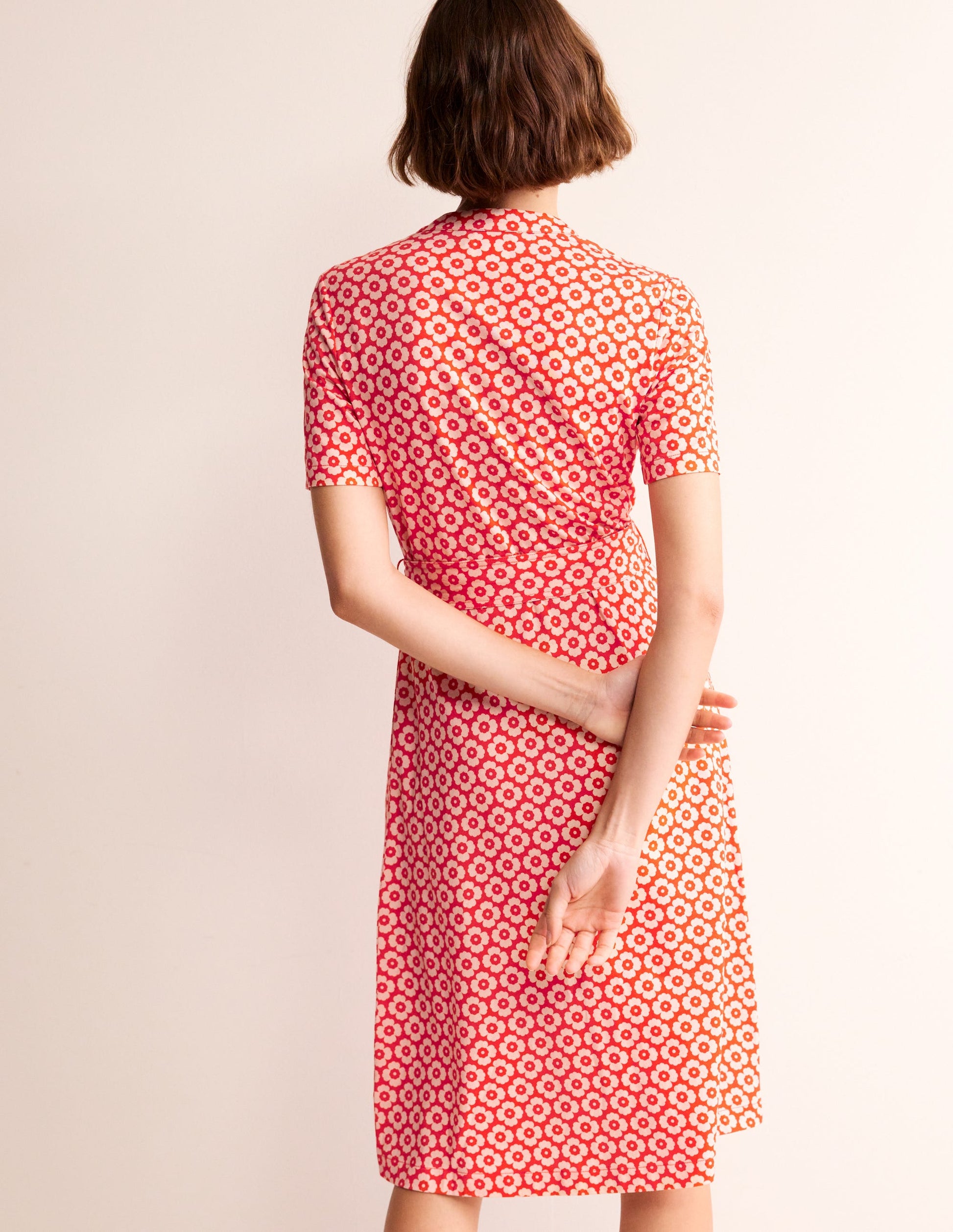 Julia Short Sleeve Shirt Dress-Flame Scarlet, Primrose Stamp-3