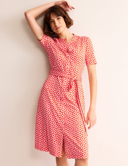 Julia Short Sleeve Shirt Dress-Flame Scarlet, Primrose Stamp-4