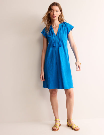 Millie Pom Cotton Dress-Brilliant Blue-4