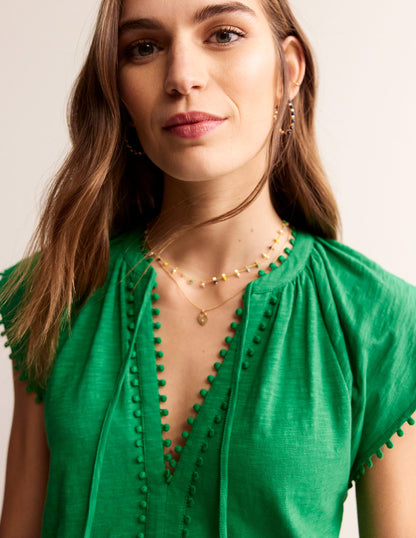 Millie Pom Cotton Dress-Green Tambourine-2