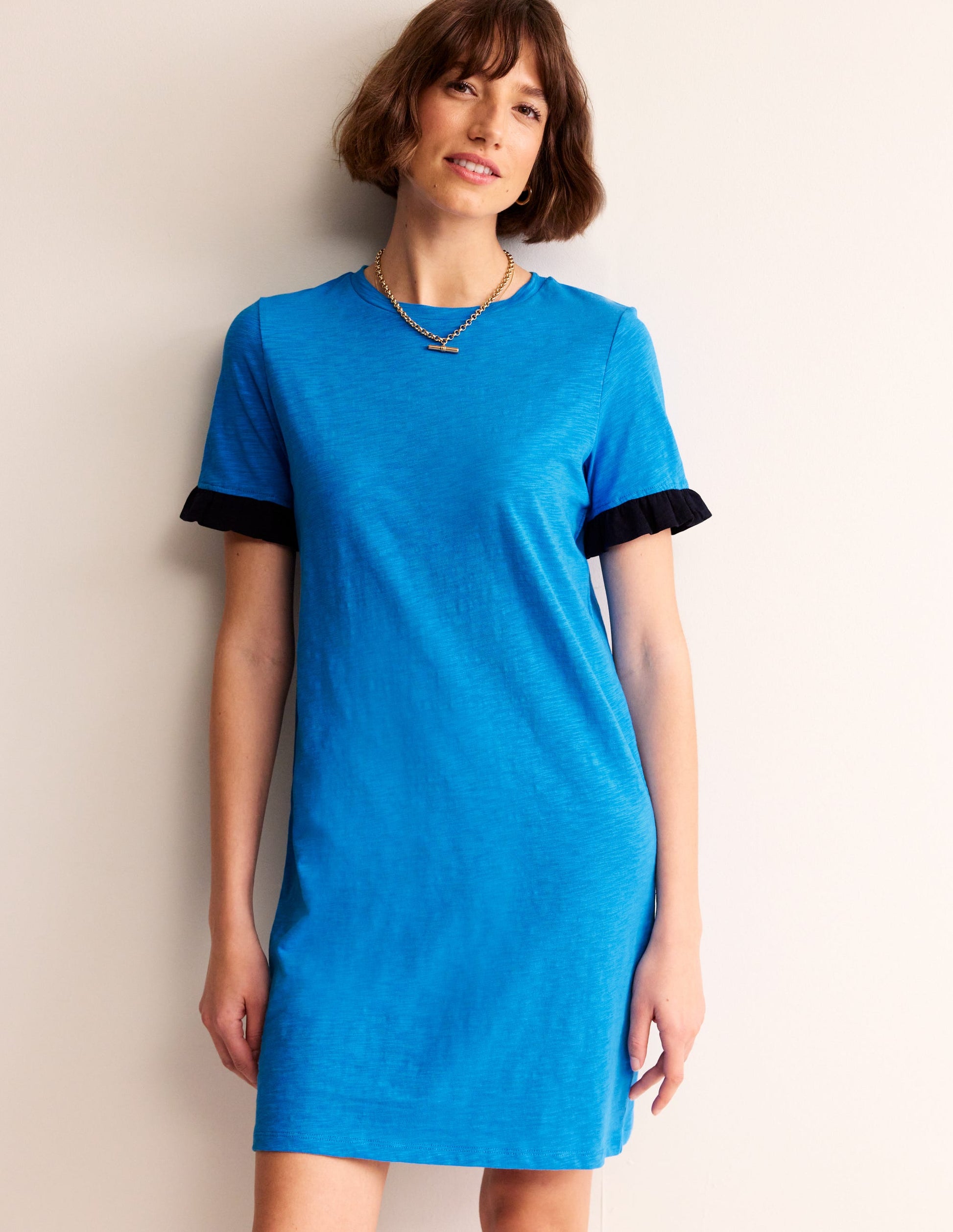 Emily Ruffle Cotton Dress-Brilliant Blue | Boden AU Emily Ruffle Cotton Dress-Brilliant Blue | Boden AU