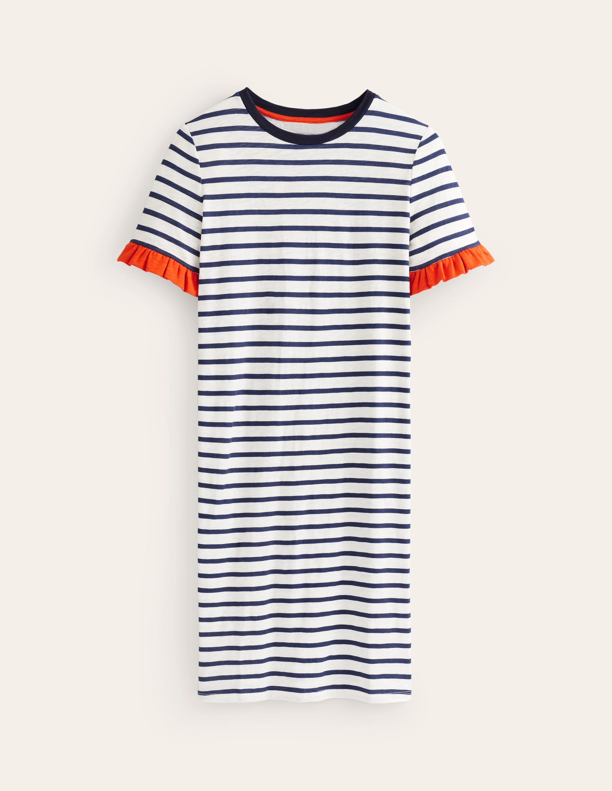 Emily Ruffle Cotton Dress-Ivory, Navy Stripe - Image 5