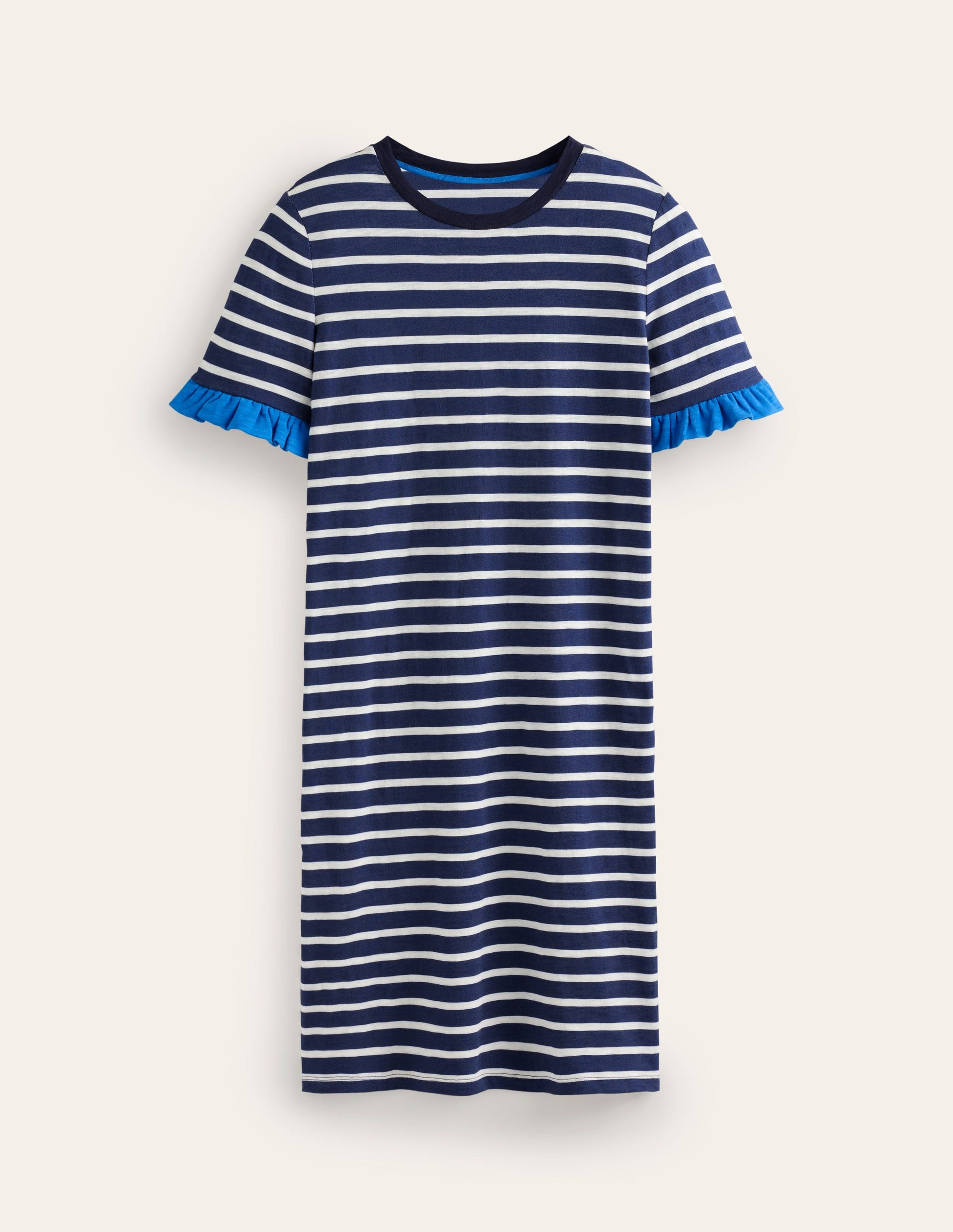 Emily Ruffle Cotton Dress-Navy, Ivory Stripe-5