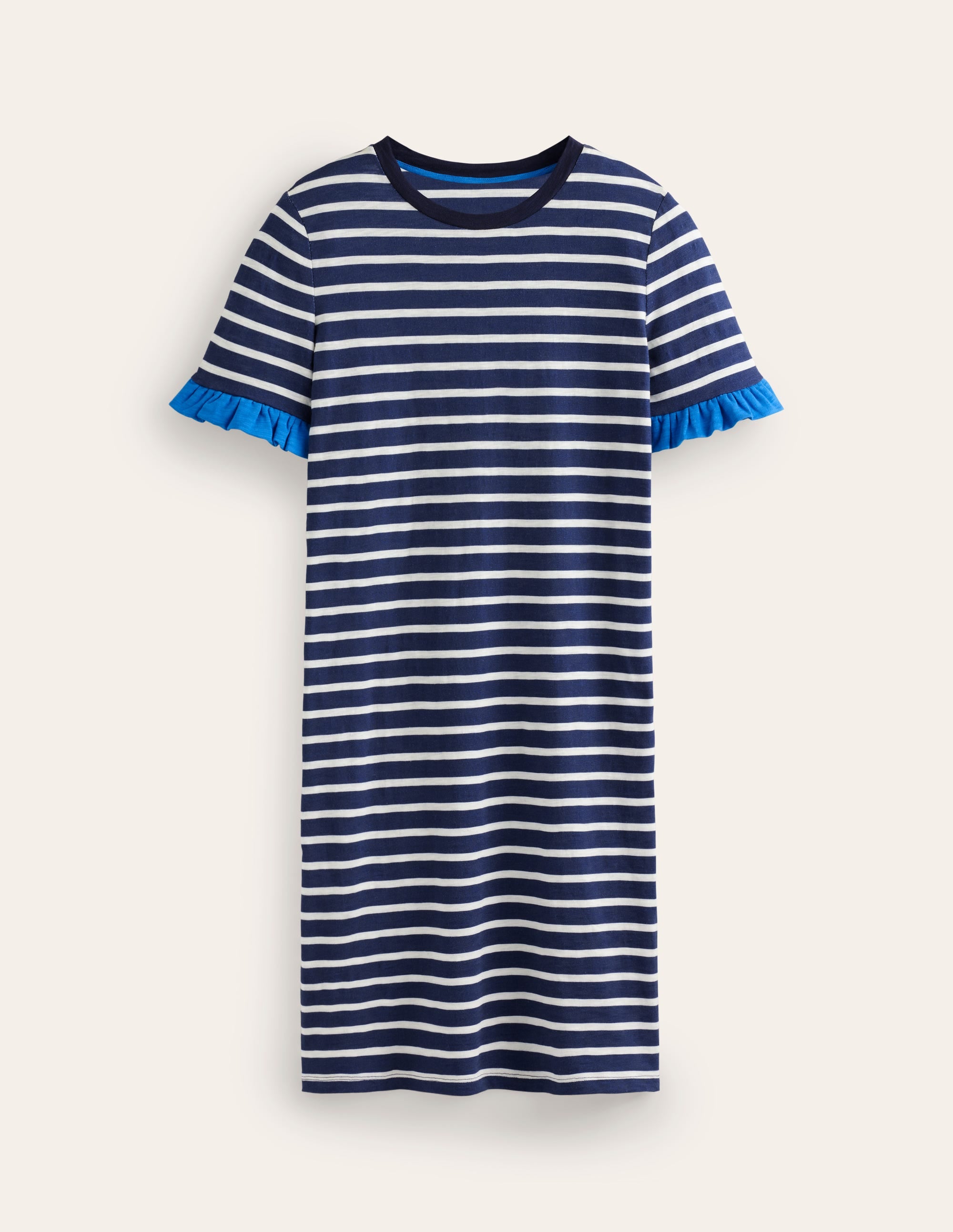 Emily Ruffle Cotton Dress-Navy, Ivory Stripe - Image 5