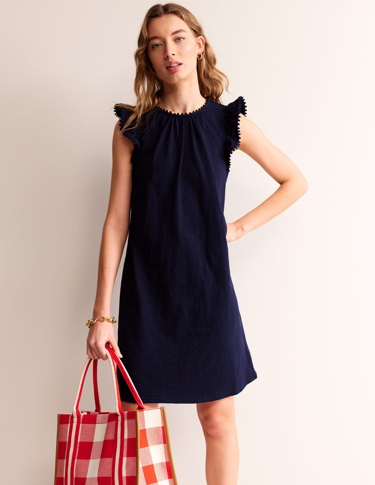 Georgina Pom Ruffle Dress-Navy - Image 1