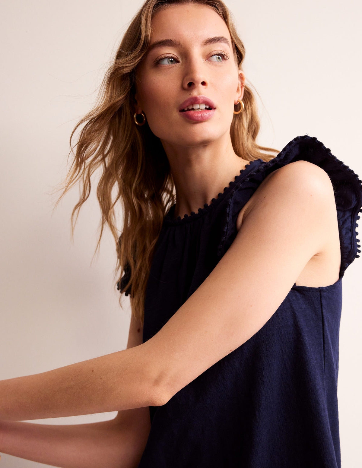 Georgina Pom Ruffle Dress-Navy-2